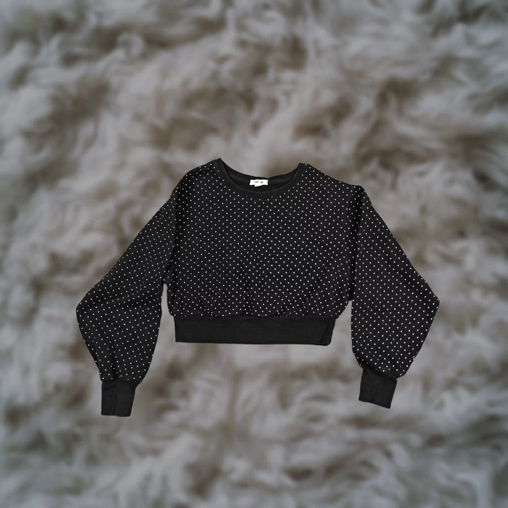 Garage Garage Shirt Juniors Small Black Crew Neck Polka Dot Cropped Balloon Sleeve Top Size S / US 4 / IT 40 - 1 Thumbnail