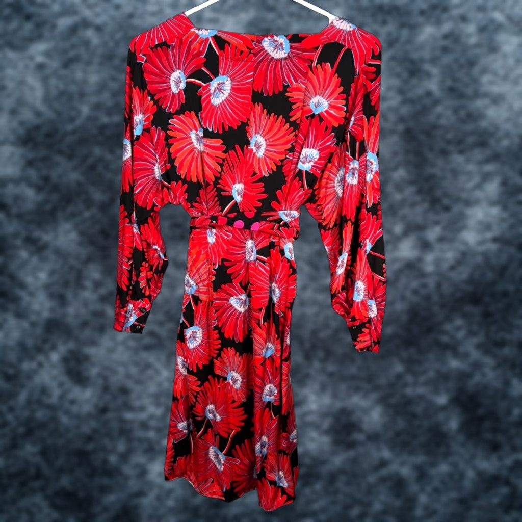 Diane von Furstenberg Diane von Furstenberg Womens 00 Red Floral Wrap Dress Long Sleeve V-Neck Short Dress Size XXS / US 00 / IT 34 - 1 Thumbnail