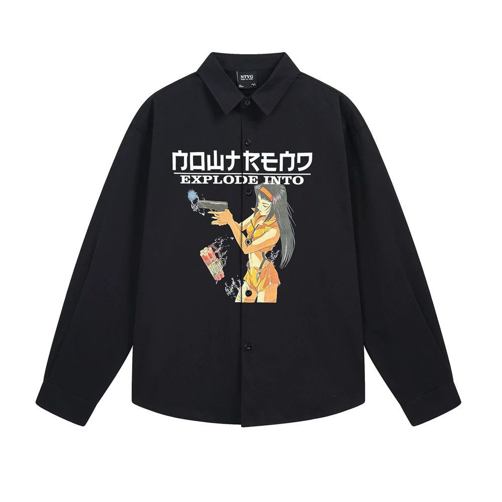 Vintage Japanese anime print men's casual loose long-sleeved shirt Size US M / EU 48-50 / 2 - 1 Thumbnail