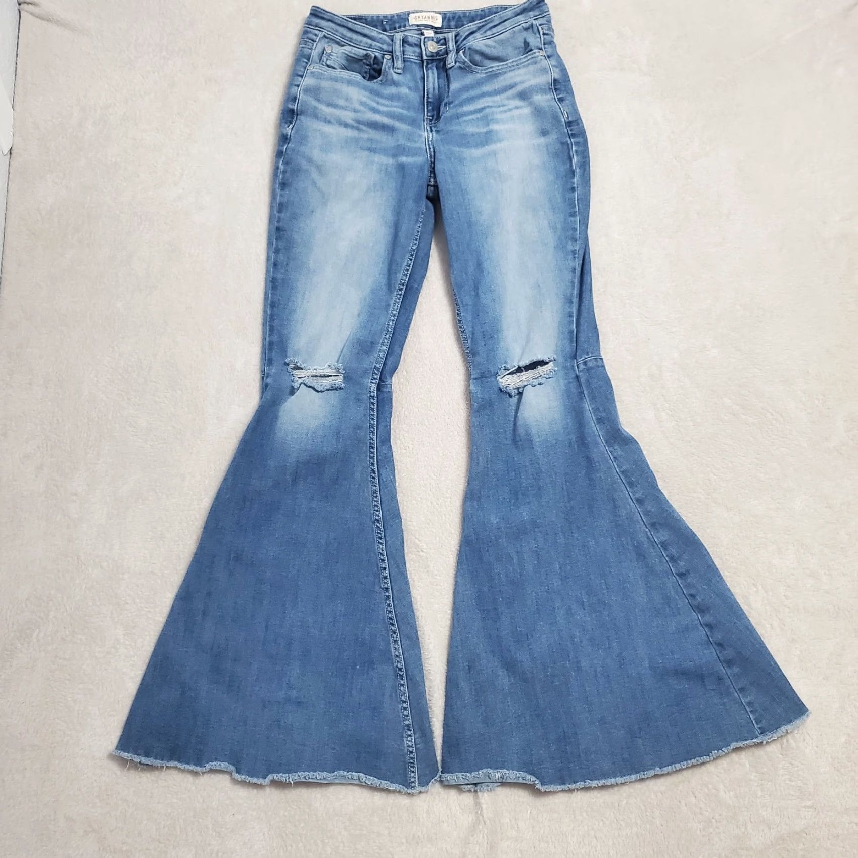 Vintage VINTAGE Shyanne Jeans Bell Bottom Women 27x31 Flare Distressed Mid Rise Raw Hem Boho Festival Size 29" - 2 Thumbnail