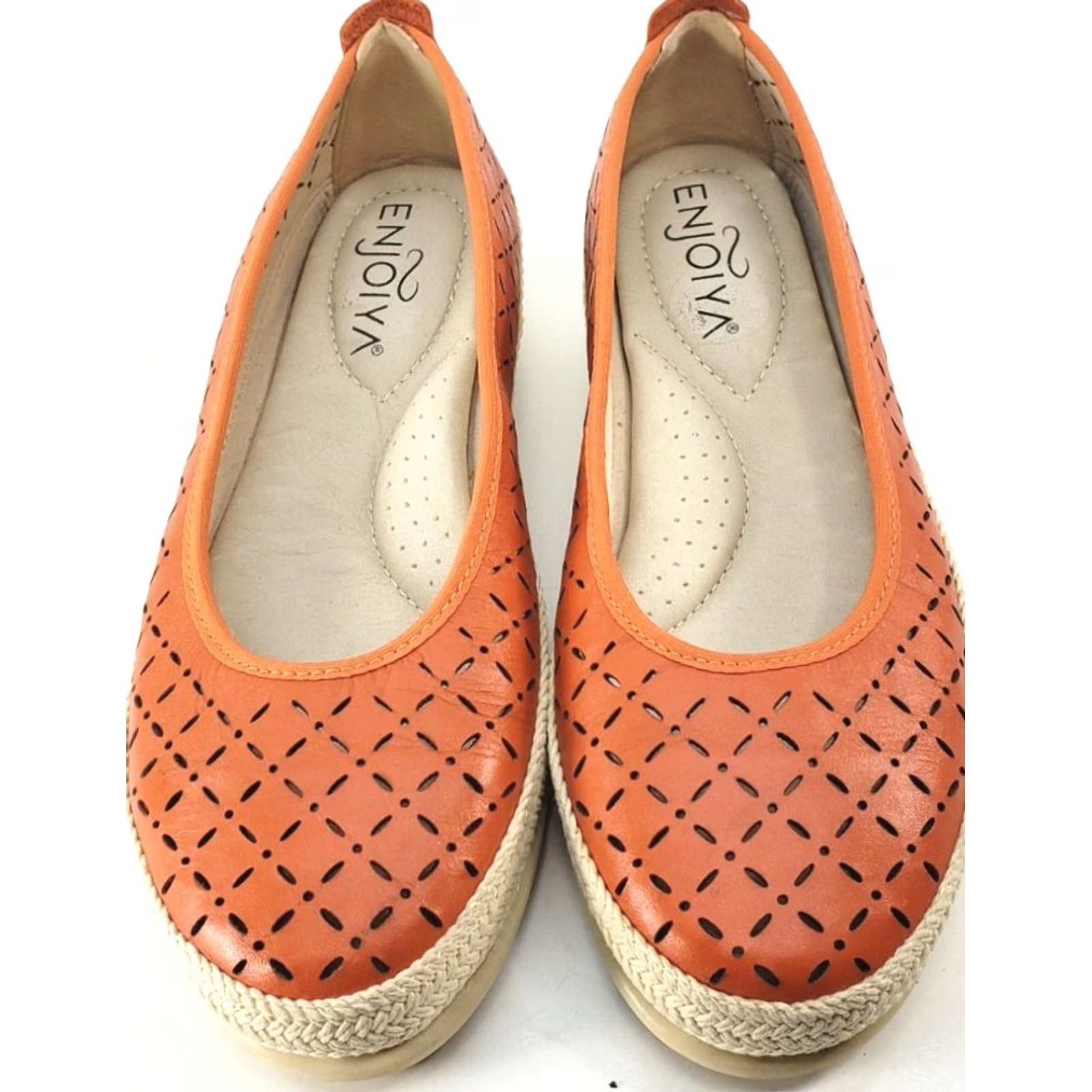 Enjoi VINTAGE? No. ENJOIYA Orange Perforated Leather Espidrille Flats Womens 36EU 5-5.5 Casual Comfort Slip On Size US 5.5 / IT 35.5 - 3 Thumbnail