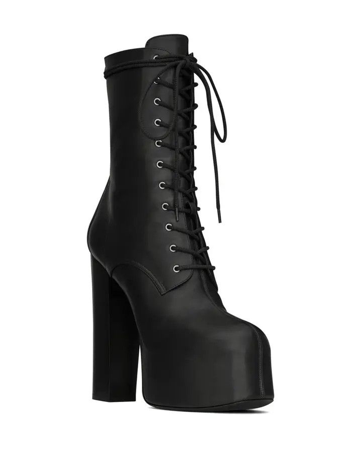 Saint Laurent Paris o1s1wg111024 Cherry Lace-up Platform Booties Smooth Leather Size US 7.5 / IT 37.5 - 2 Thumbnail