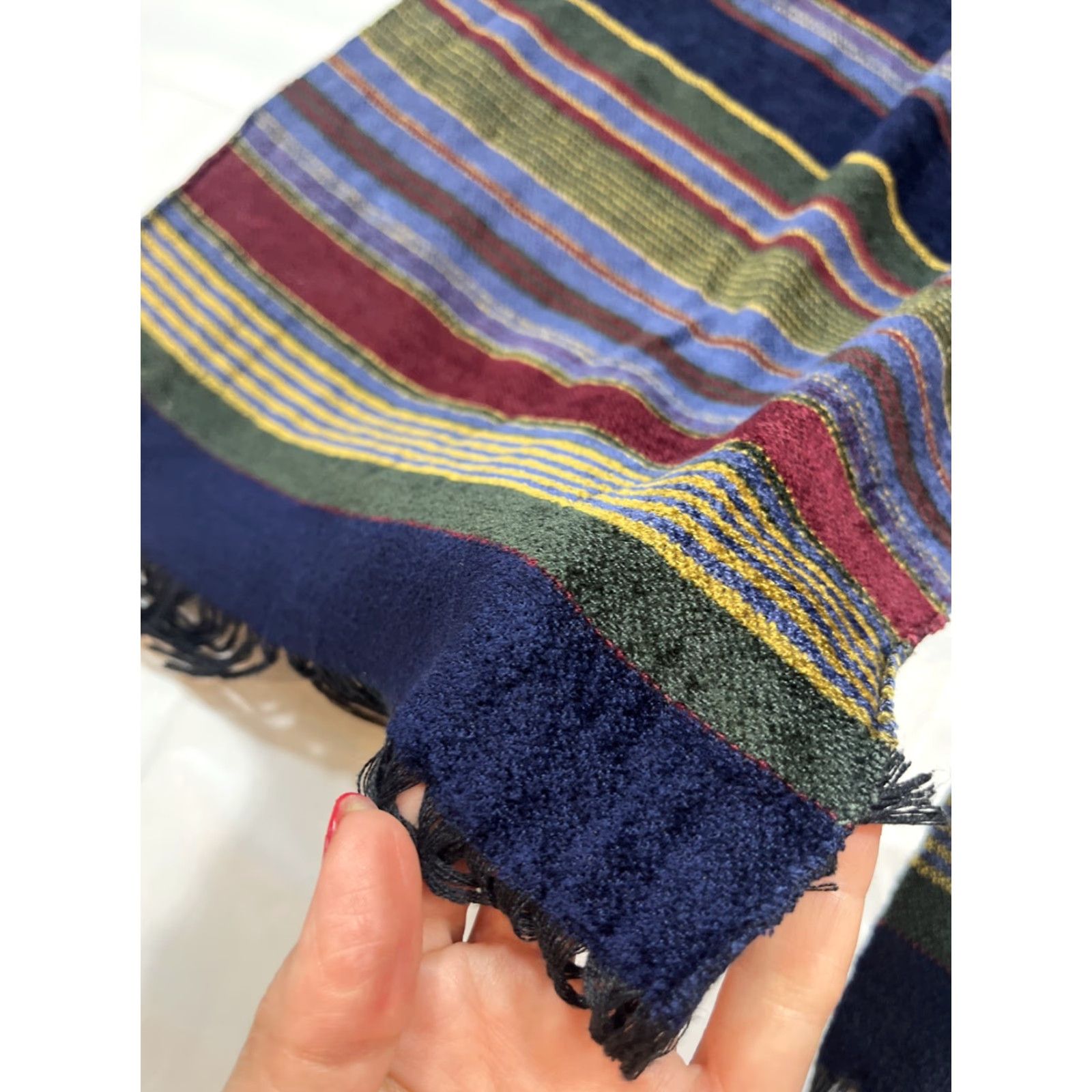 Vintage VINTAGE Corrieri Ido Striped Wool Fringe Scarf BLUE green Burgundy Long wrap Italy Made Size ONE SIZE - 4 Thumbnail