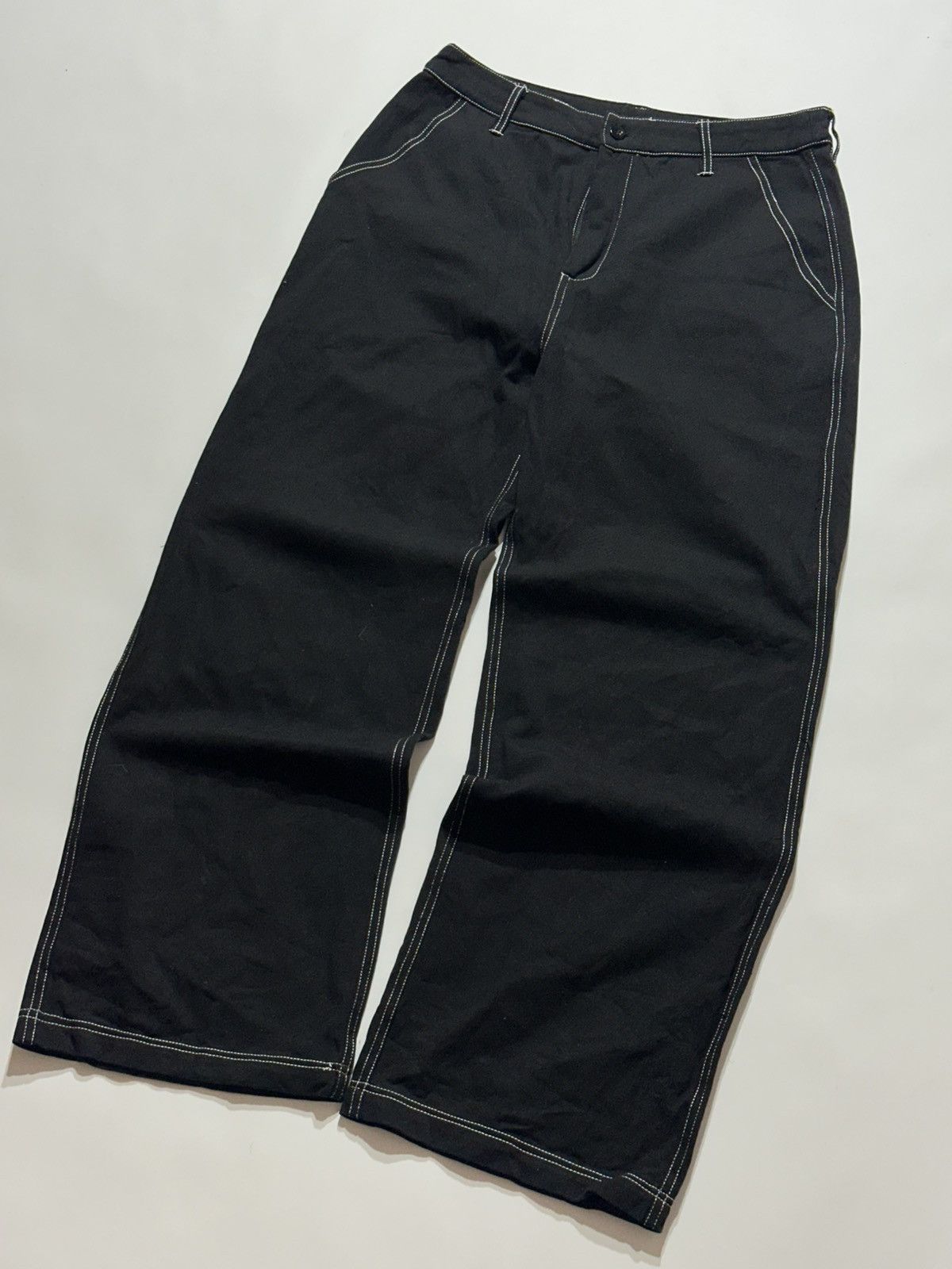 Japanese Brand Black Baggy Pants with Contrast Stitching Size US 32 / EU 48 - 2 Thumbnail