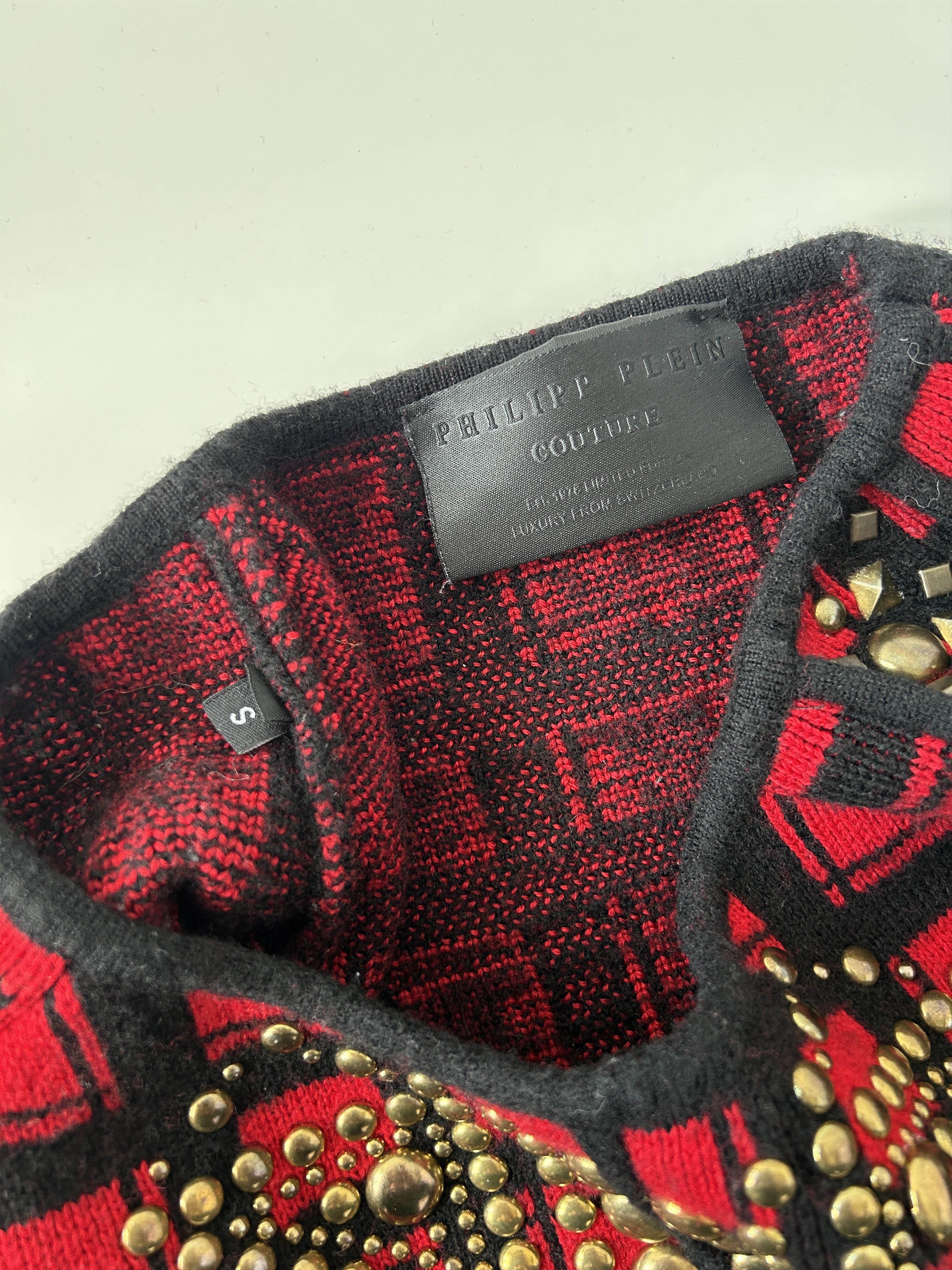 AW14 runway Philipp Plein studded check wool knit mini dress