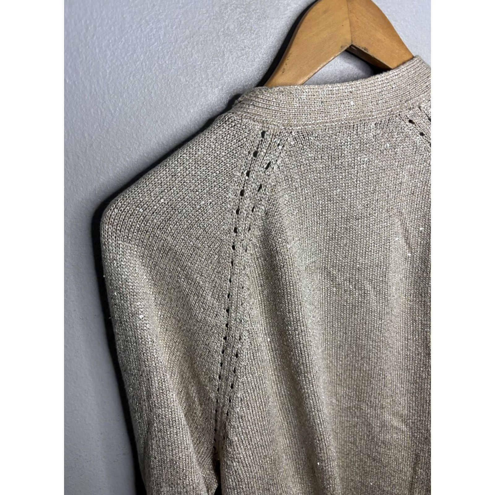 Banana Republic VINTAGE Banana Republic Cardigan Womens XL Beige Open Sequin Knit Long Sleeve Size XL / US 12-14 / IT 48-50 - 5 Thumbnail