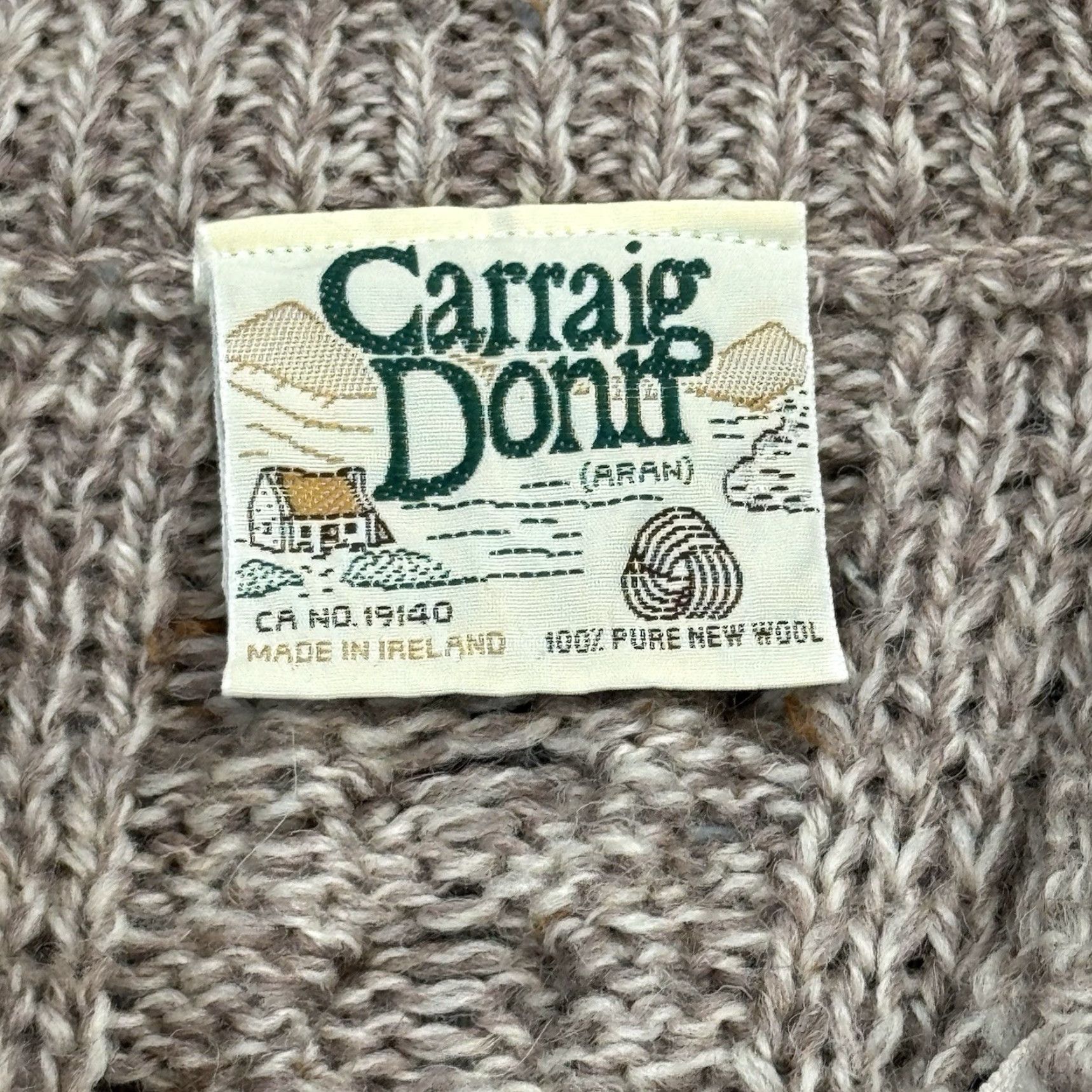 Vintage VINTAGE Carraig Donn Irish Wool Sweater Men's Large Full Zip Cable-Knit Autumn Winter Classic Brown Size US L / EU 52-54 / 3 - 4 Thumbnail