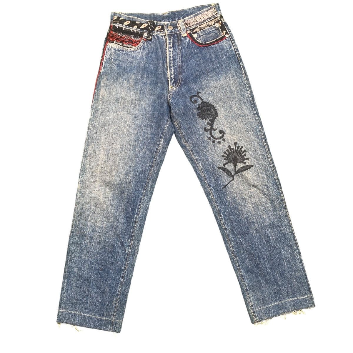 Designer Vintage Yoshiyuki konishi Embroidery Ethnic Selvedge Denim Size US 28 / EU 44 - 1 Thumbnail