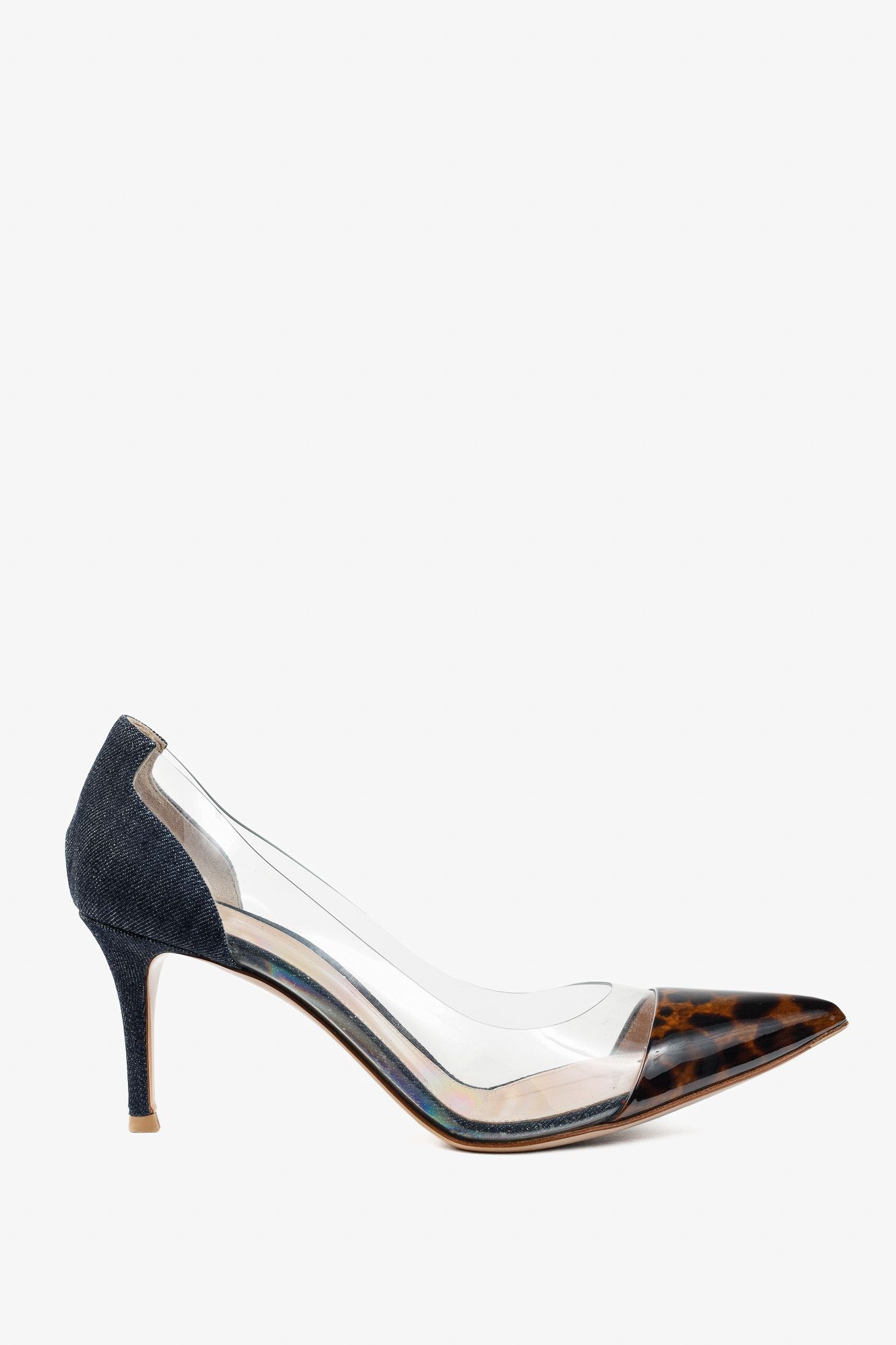 Gianvito Rossi Gianvito Rossi Plexi 70 Denim & Patent Leopard Heels Size US 8.5 / IT 38.5 - 1 Thumbnail