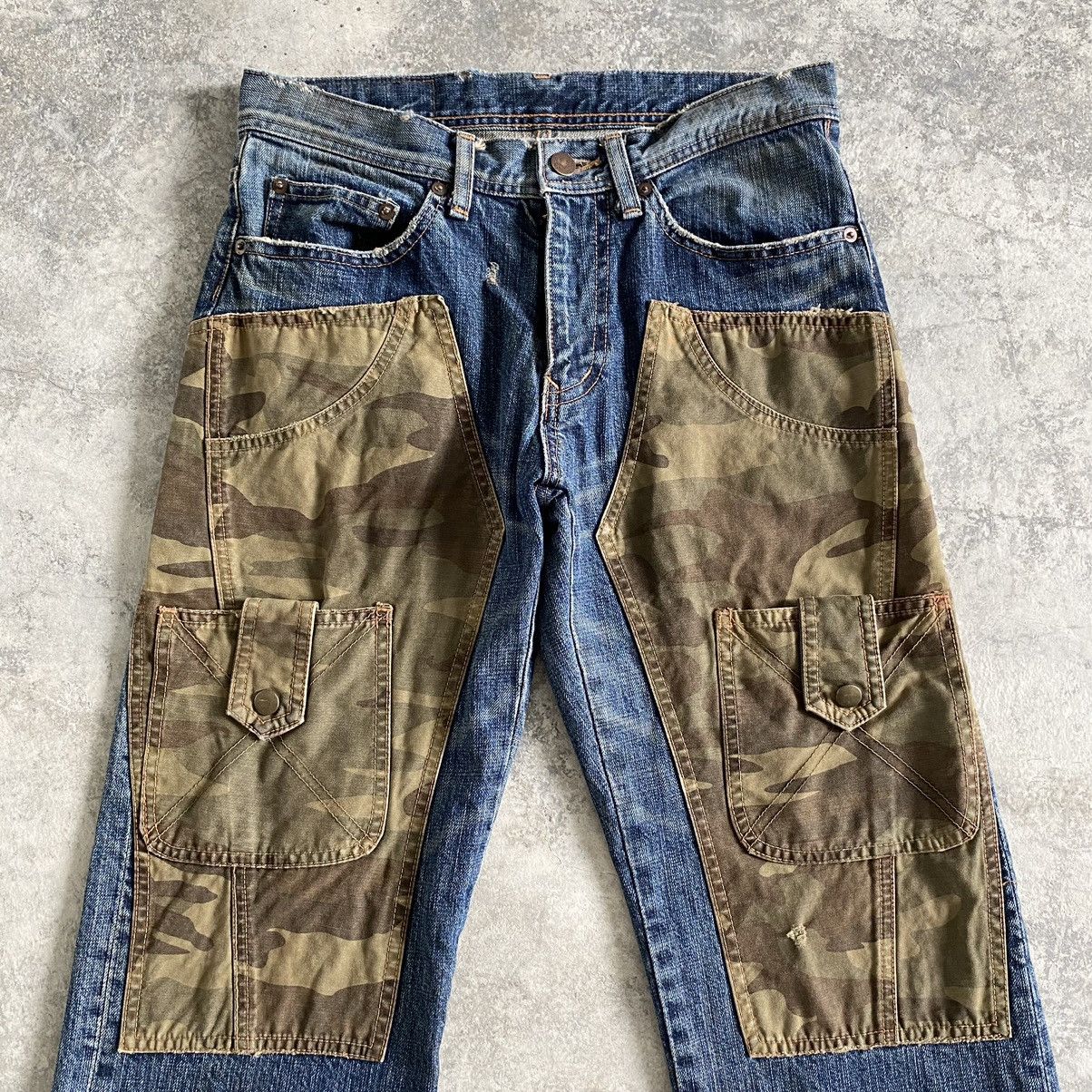 Kiminori Morishita 1990’s Tete Homme Hybrid Camo Double Knee Jeans Size US 29 - 2 Thumbnail