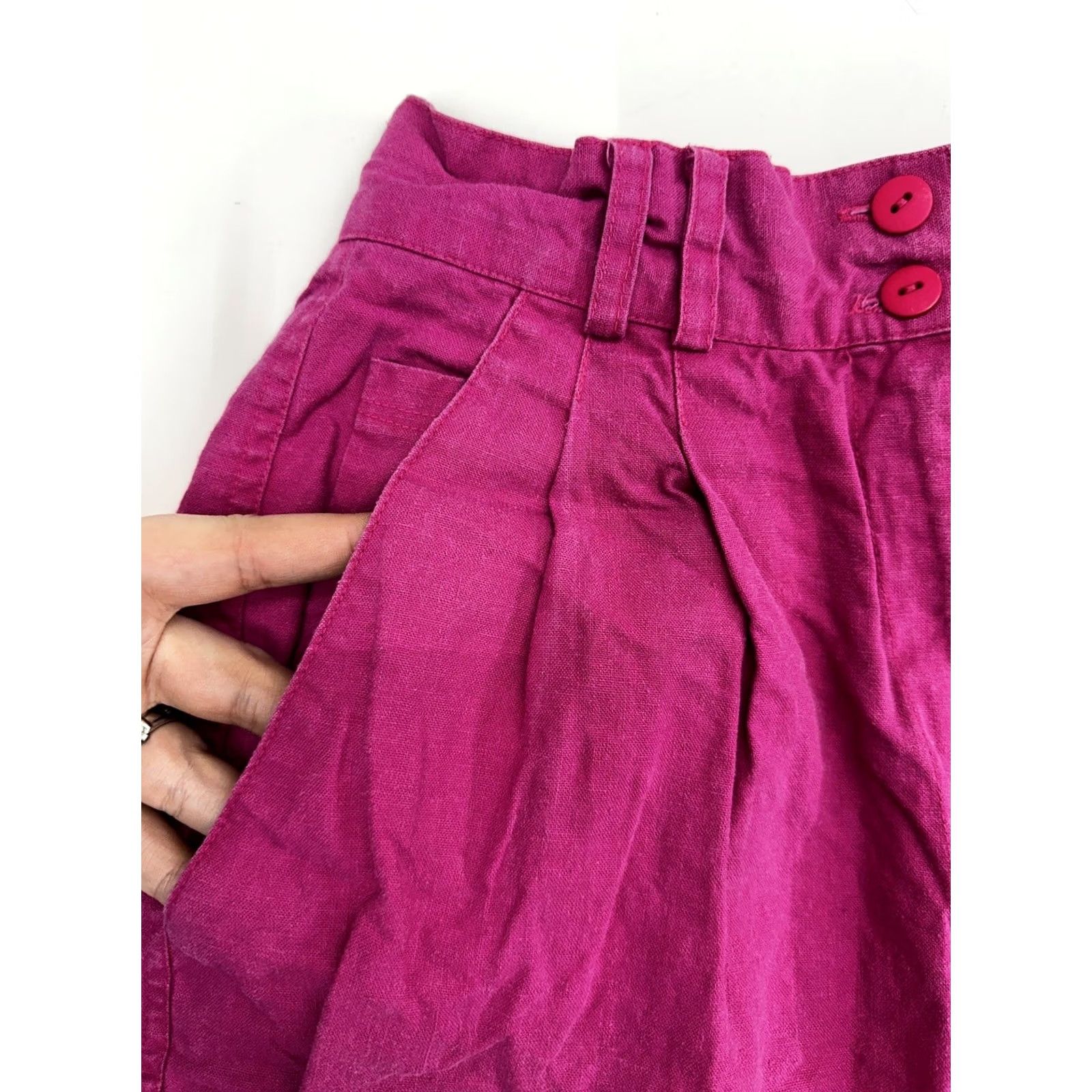 Vintage Rafaella Pink High Waisted Linen Blend Shorts Size 6 Womens 5-Pocket Culotte Vintage Classic Size 28" / US 6 / IT 42 - 2 Thumbnail