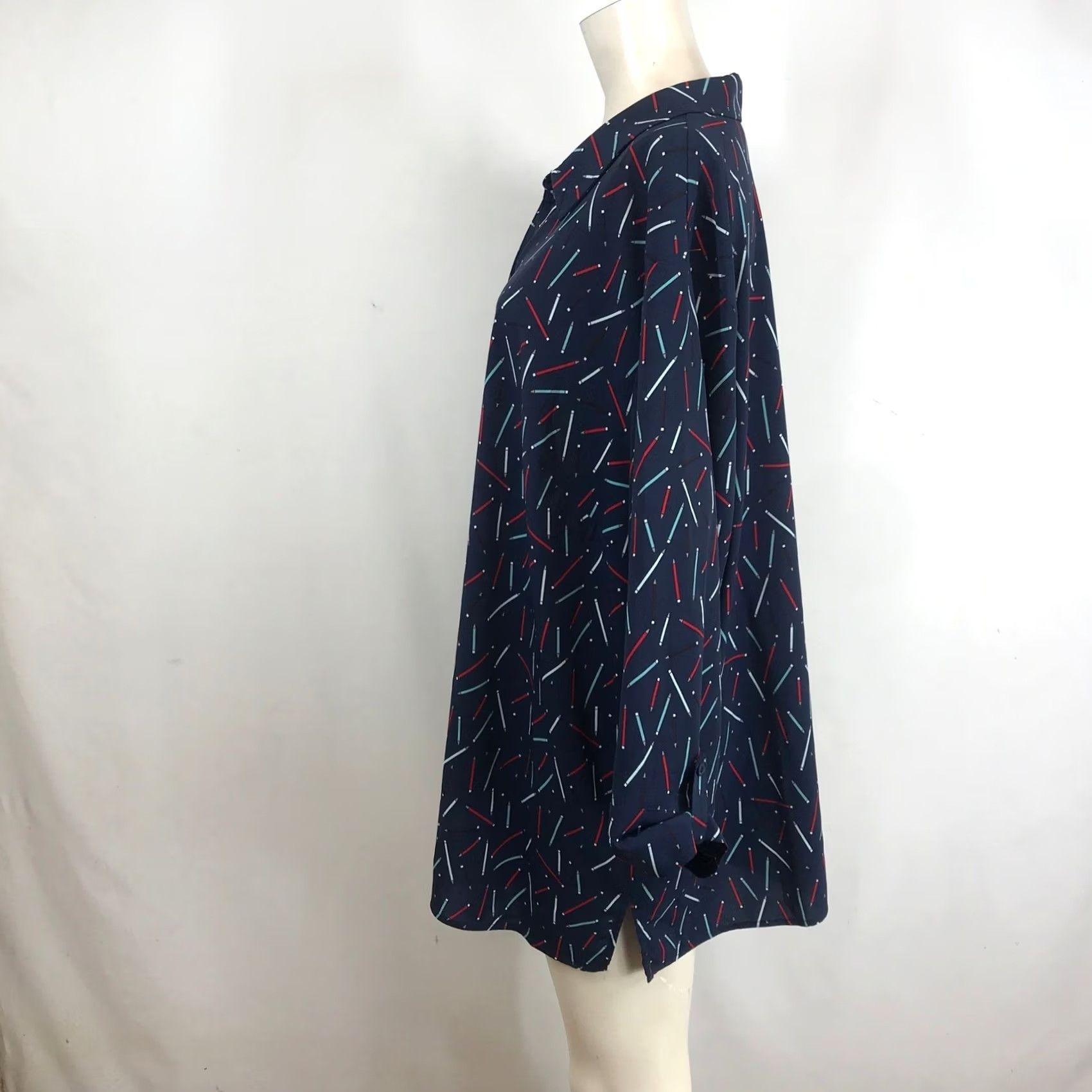 Vintage Catherines Womens Plus Size Tunic Top - Navy Blue Pencil Print Blouse Size 4XL / US 24-26 - 6 Thumbnail