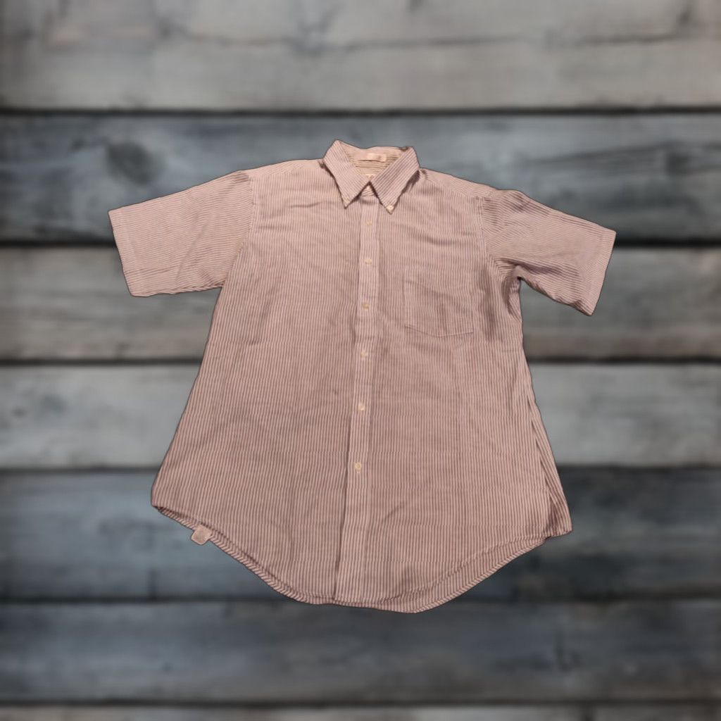 Vintage VINTAGE Bell's Striped Short Sleeve Button-Up Shirt USA Made Size 16 Men White/Gray Cotton Polyester Pocketed Buttons Size US L / EU 52-54 / 3 - 1 Thumbnail