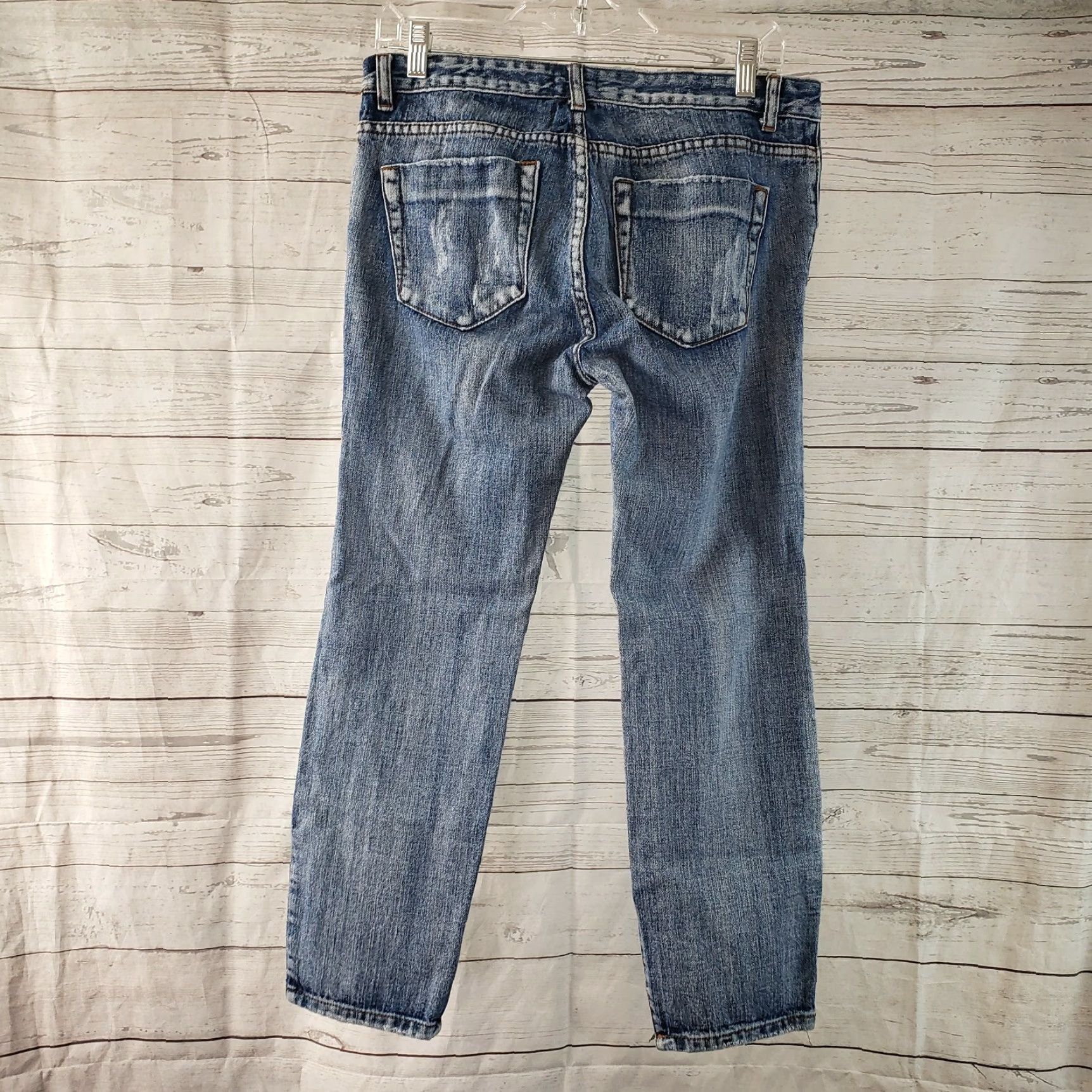 Vintage Tobi Womens Distressed Cropped Jeans Sz 27 Blue Ankle Zip Low Rise Denim Cotton Jeans Womens 27 Distressed Cropped Ankle Zip Size 27" / US 4 / IT 40 - 3 Thumbnail