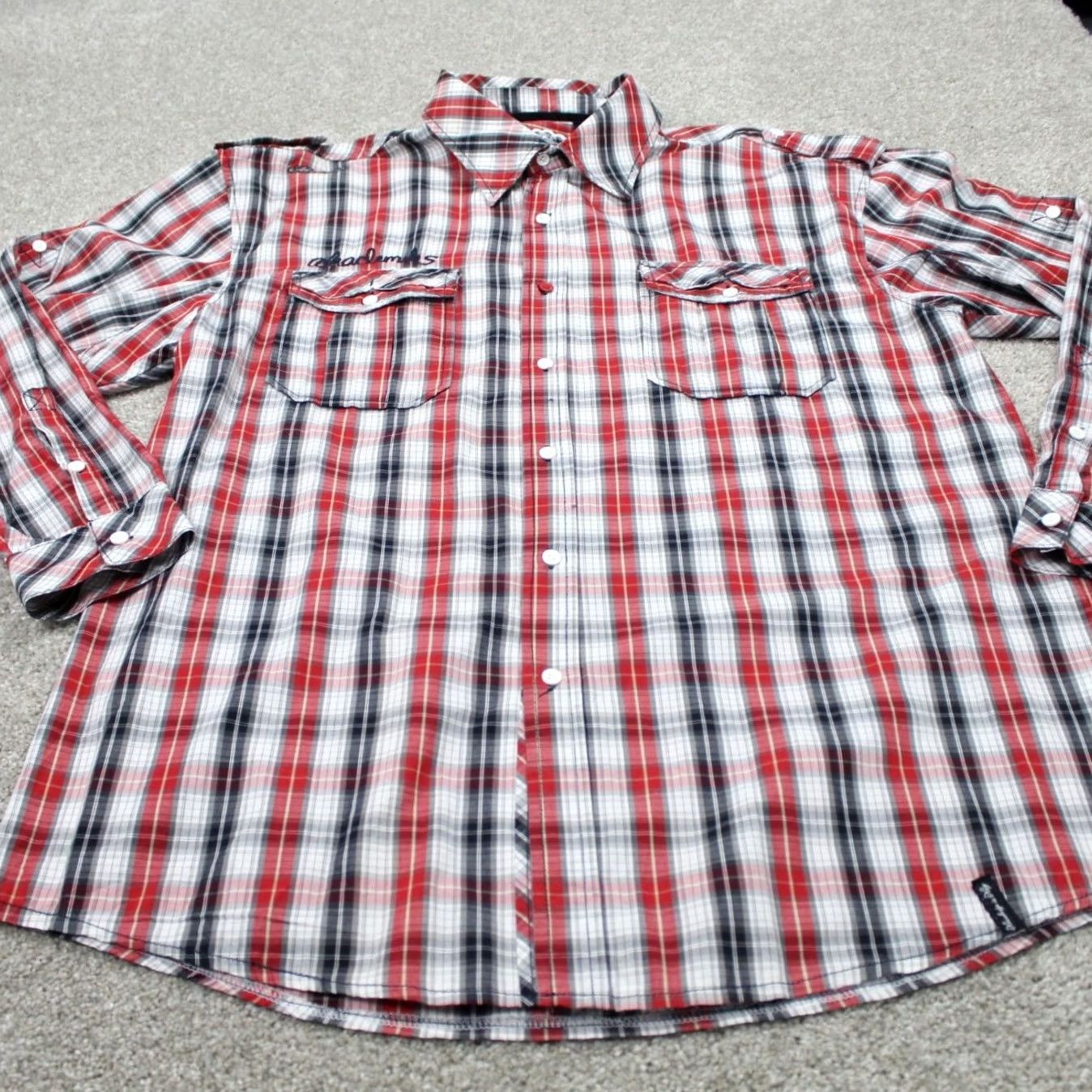 Akademiks Akademiks Shirt Mens 2XL XXL Red/Black/White Checkered Cotton L/S Button Up Shirt Mens 2XL Size US XXL / EU 58 / 5 - 2 Thumbnail
