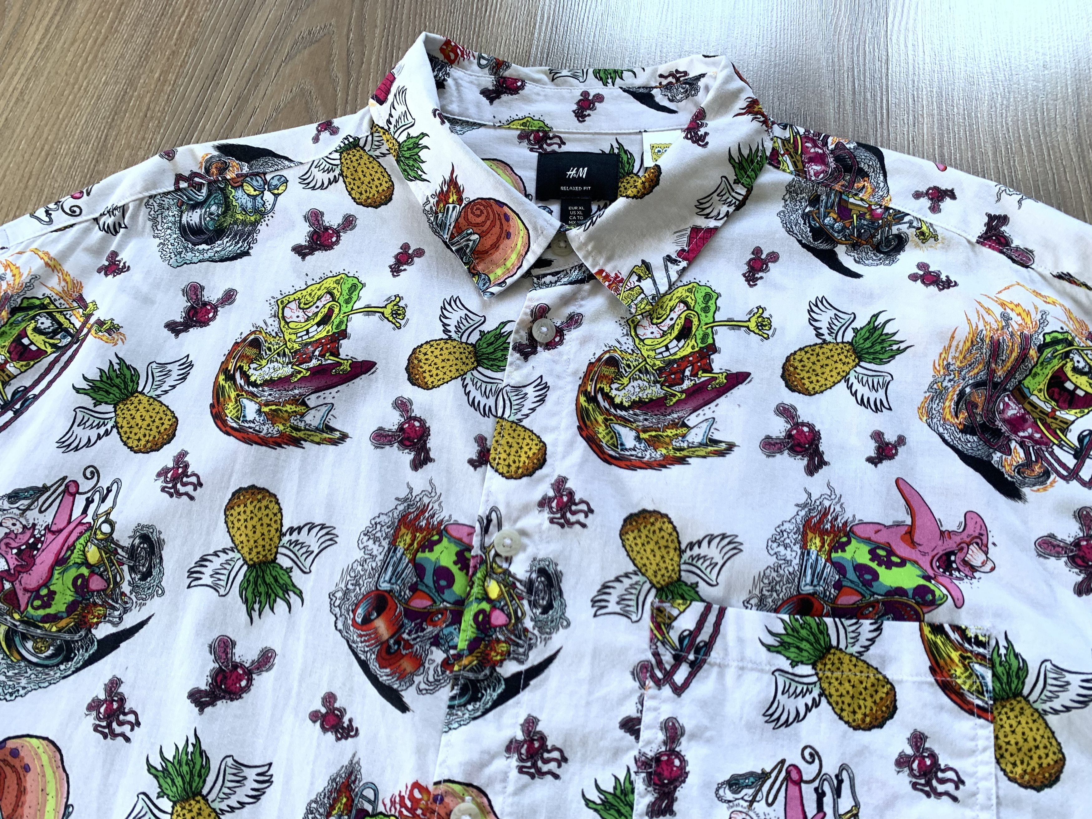 H&M Mens H&M SpongeBob Graphic Hawiian White Button Up Shirt Size US XL / EU 56 / 4 - 4 Thumbnail