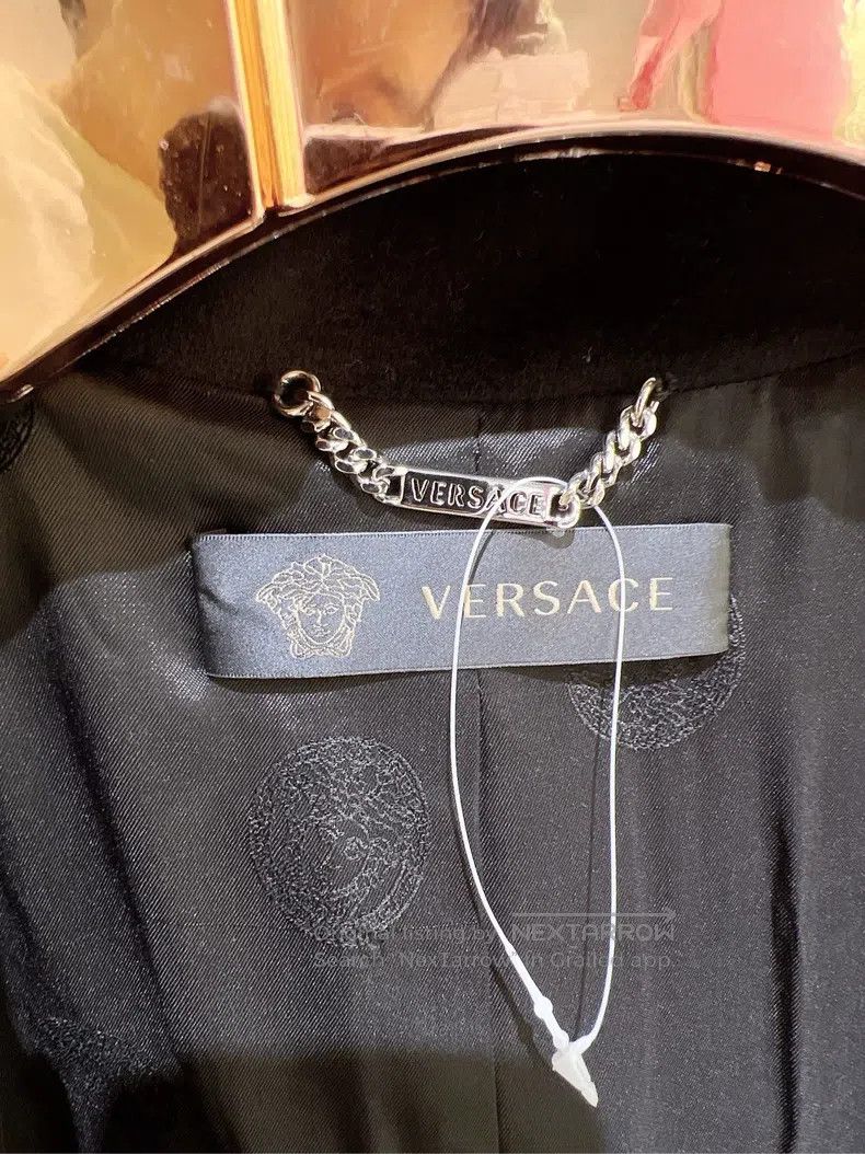 Versace Versace Men's coat double-rowed silver buckle black wool Size US XS / EU 42 / 0 - 9 Thumbnail