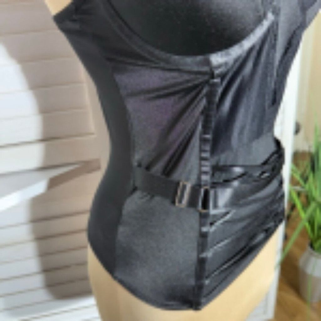 Vintage Buckle Corset Mesh Top Gothic Style Body-Hugging Black L Size L / US 10 / IT 46 - 10 Thumbnail