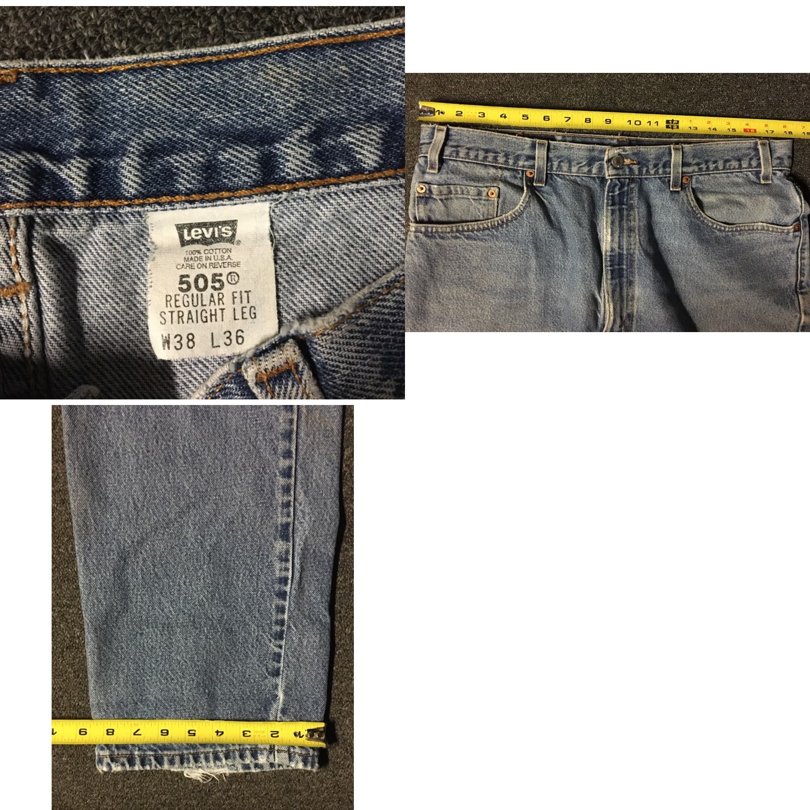 Levi's VINTAGE Levi’s 505 Jeans 36/36 Blue Denim Distressed Regular Straight USA 80s 90s Punk Grunge Men Size US 36 / EU 52 - 8 Thumbnail