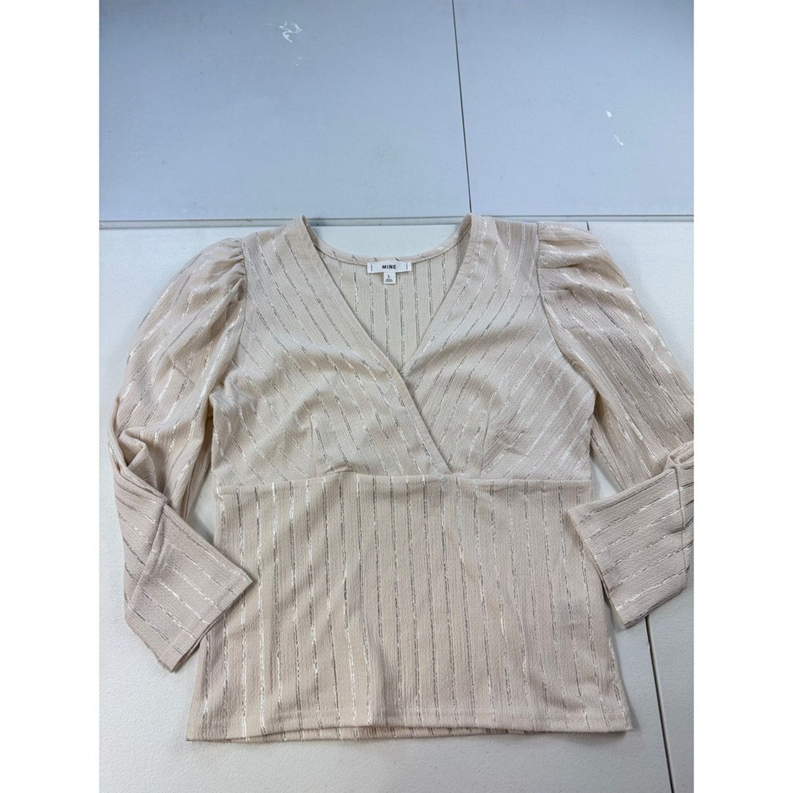 Other MINE Women's Size L Blouse Top‎ V-Neck Puff Sleeve Champag Size L / US 10 / IT 46 - 3 Thumbnail