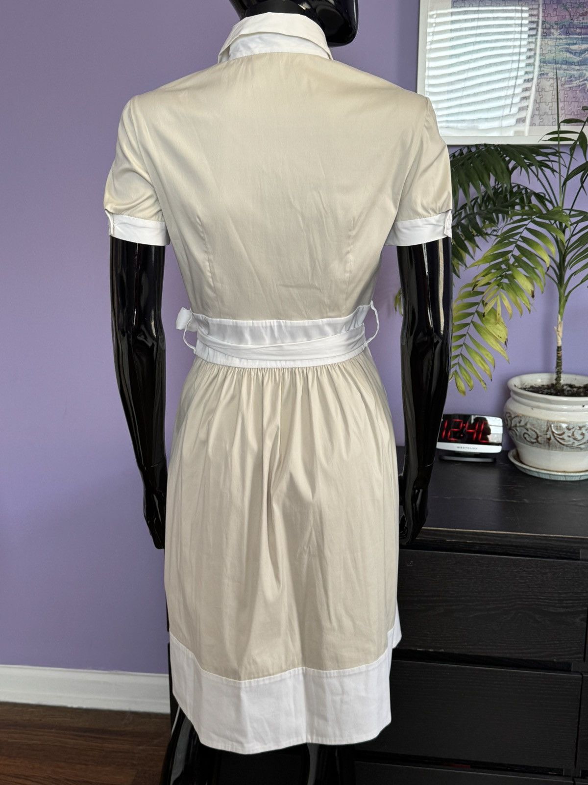 Prada beige white shirt buttons collared dress