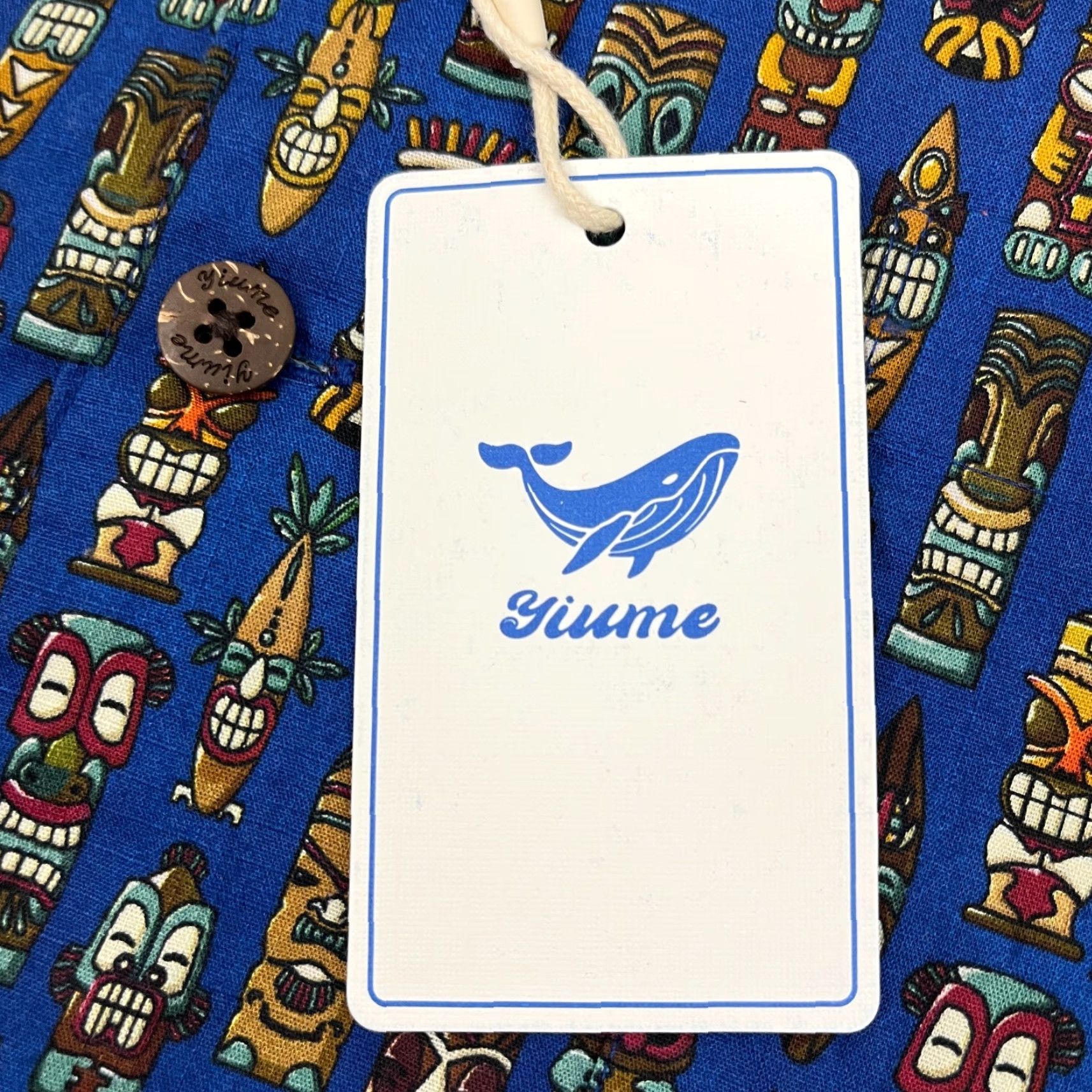 Vintage Yiume Shirt Mens L Blue Tiki Totem Hawaiian Floral Short Sleeve Button-Up Collared Shirt Size US L / EU 52-54 / 3 - 2 Thumbnail