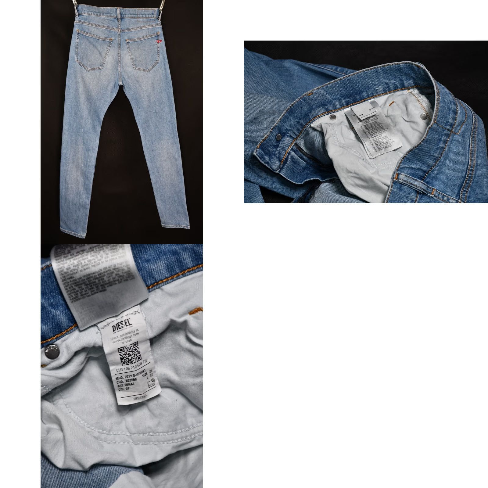 Diesel Diesel D-Strukt Slim Stretch 0EHAJ Jeans W29/L32 Denim Men Blue 98% Cotton 2% Elastane Slim Fit Regular Inseam 32 Mens Size US 29 - 8 Thumbnail