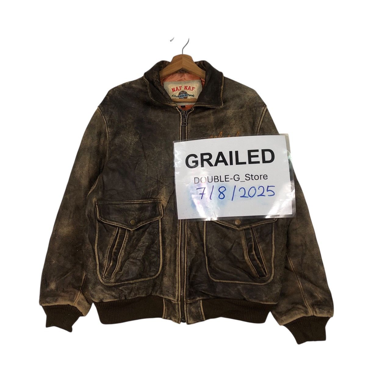 Japanese Brand 📌Vintage Flight Jumper Leather Jacket Naf Naf Big Logo Size US L / EU 52-54 / 3 - 2 Thumbnail