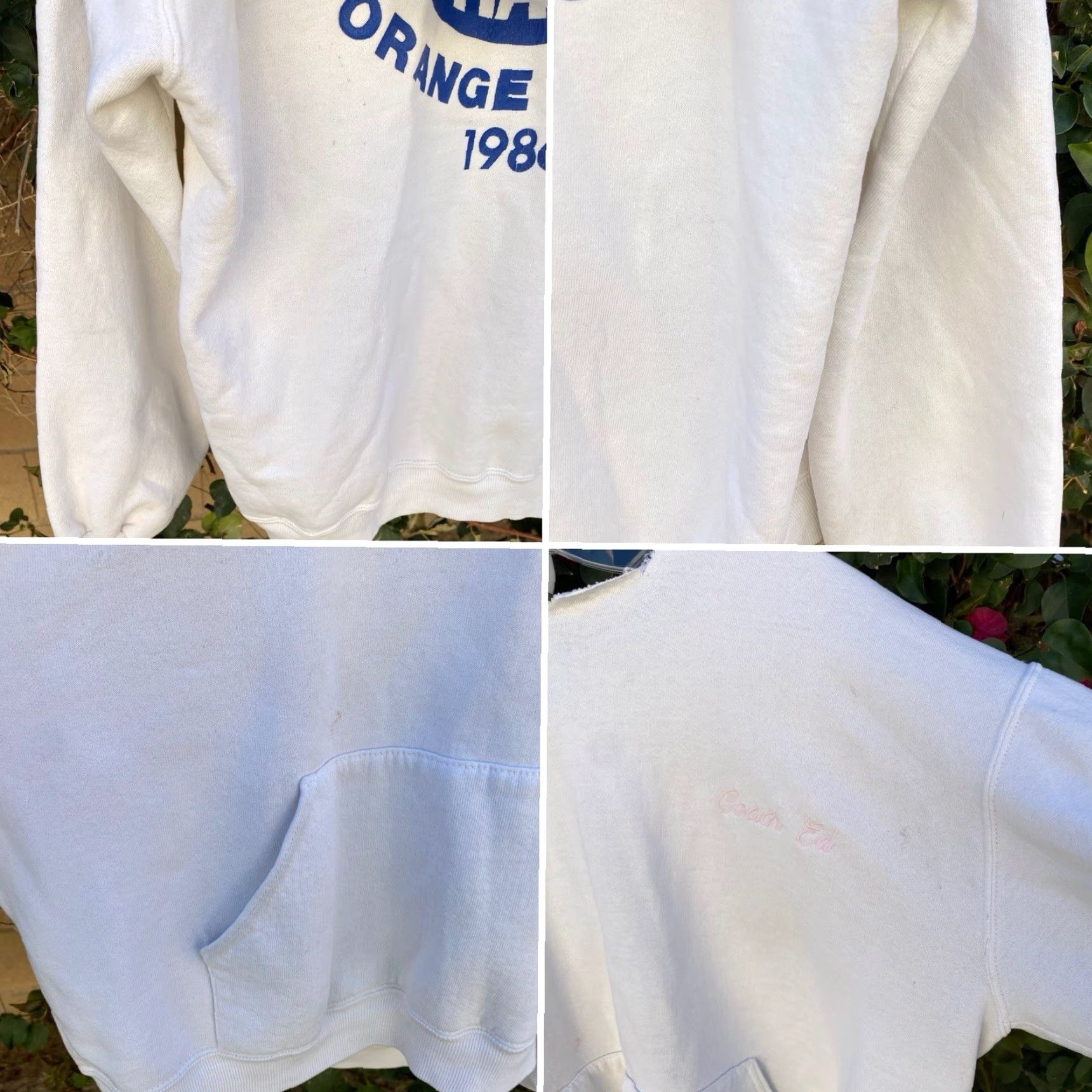 Russell Athletic VINTAGE Russell Athletic Hoodie Mens XL White Graphic Print Spartans Champs Orange Bowl 1986 80s Pullover Long Sleeve Sweatshirt Ed Worn Size US XL / EU 56 / 4 - 6 Thumbnail