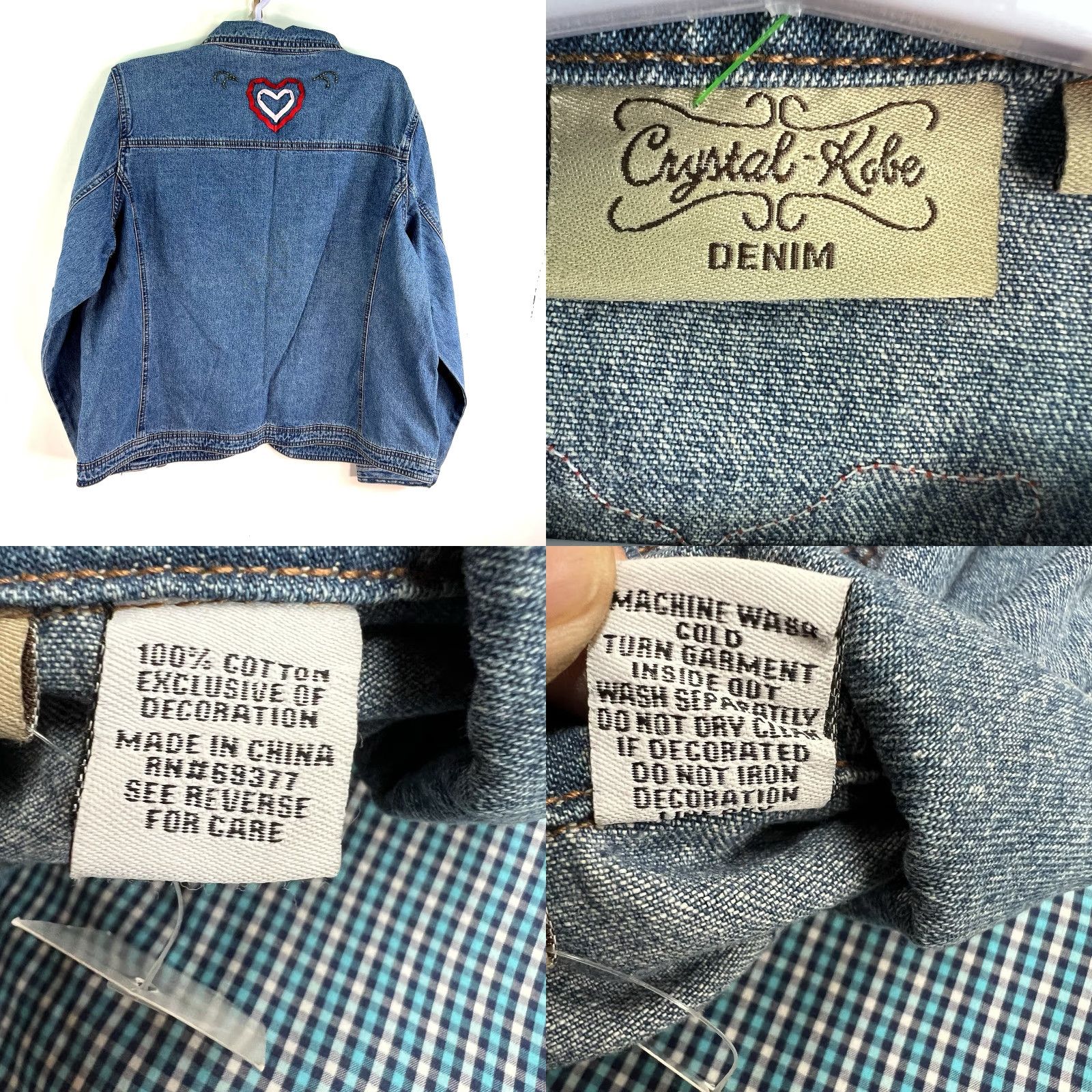 Denime Crystal Kobe Denim Jacket Womens XL Blue Geometric Embellished Casual Retro Size XL / US 12-14 / IT 48-50 - 8 Thumbnail