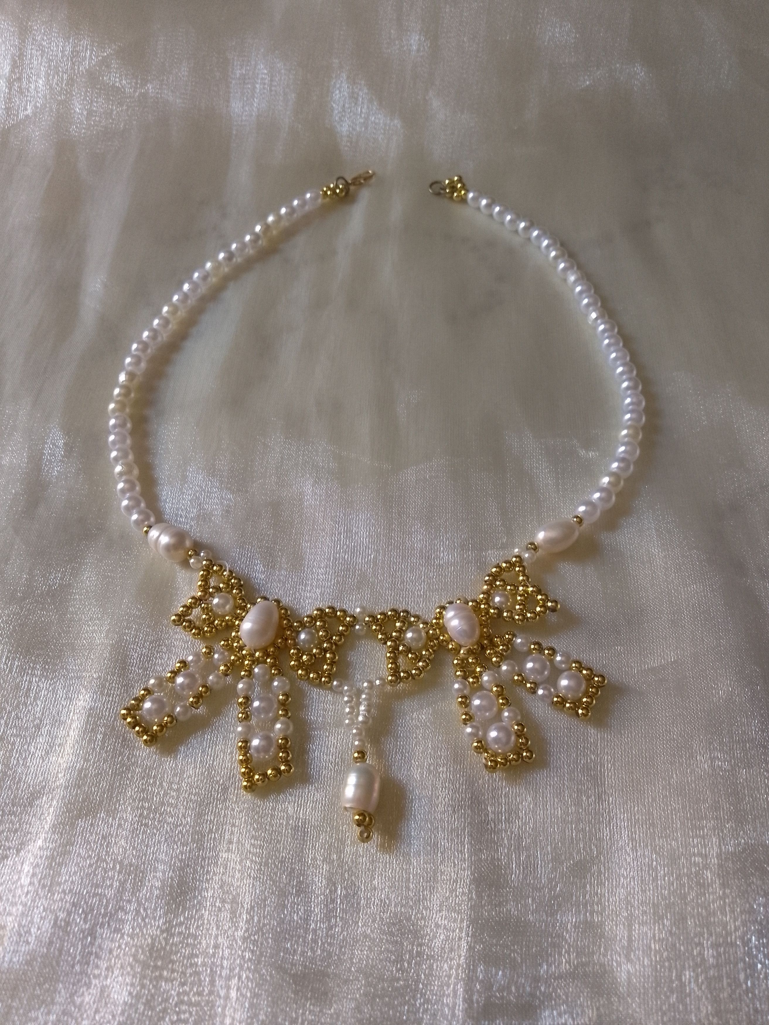 Handmade Pearls necklace with Golden flakes freshwater pearls Size ONE SIZE - 1 Thumbnail