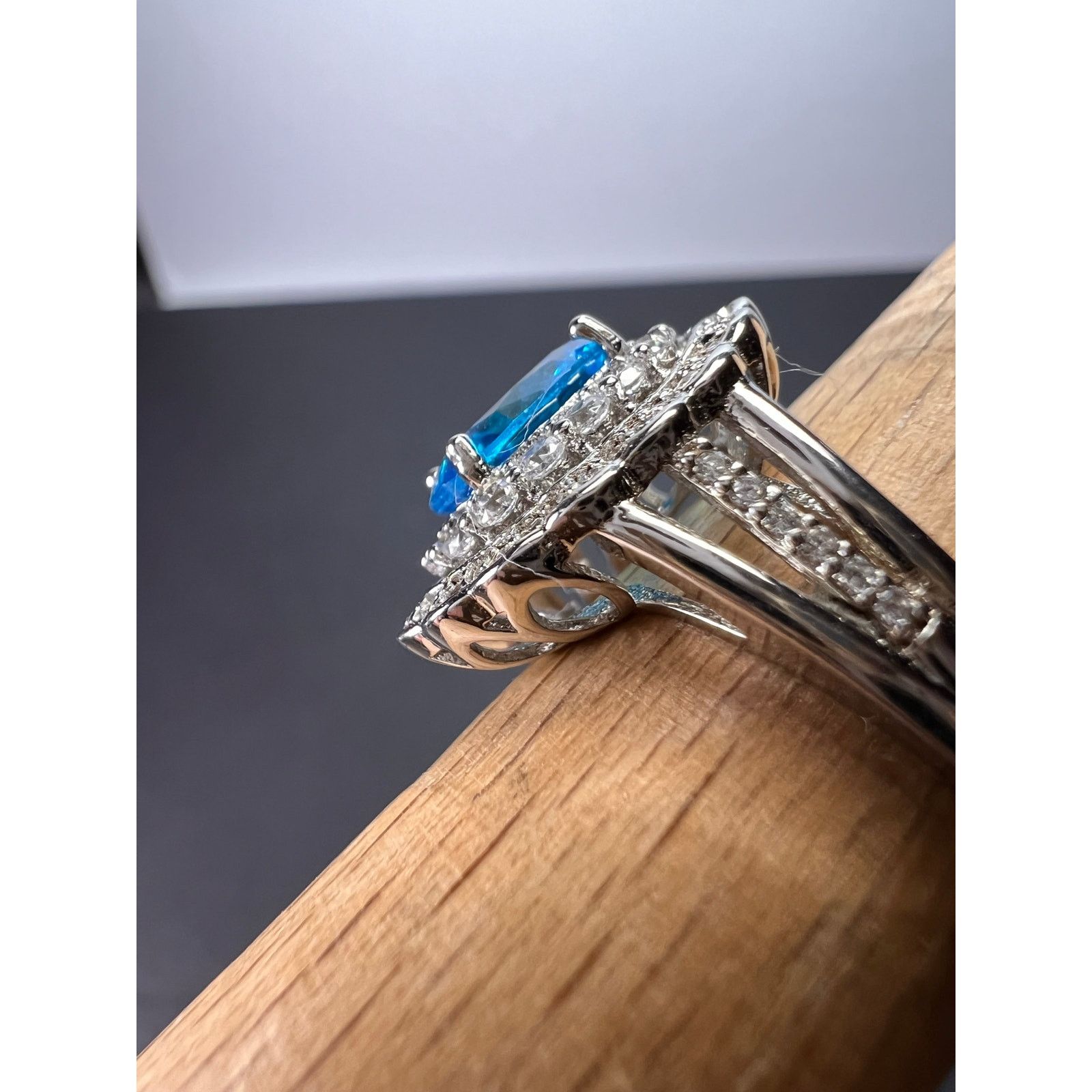 Other Blue and white CZ halo sterling silver ring size 8 Size ONE SIZE - 11 Thumbnail