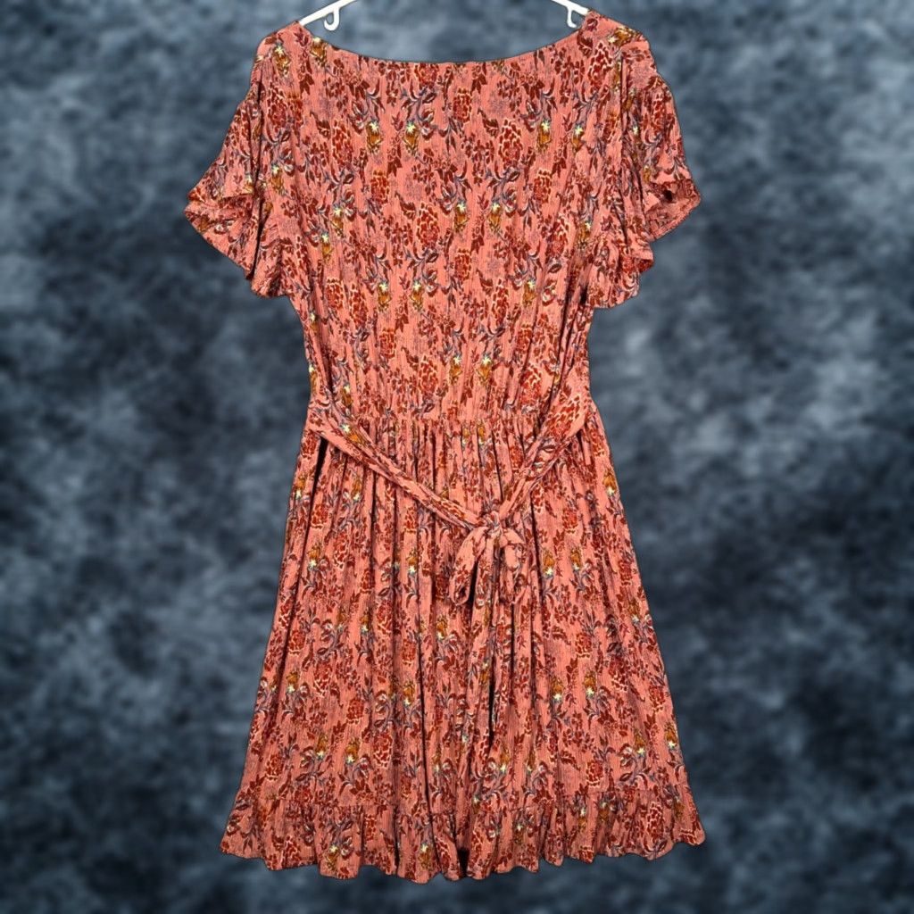 Mango Mango Pink Floral Dress Womens 4 V-Neck Short Sleeve A-Line Maxi Knee Length Tie Waist Ruffle Hem Summer Spring Size S / US 4 / IT 40 - 1 Thumbnail