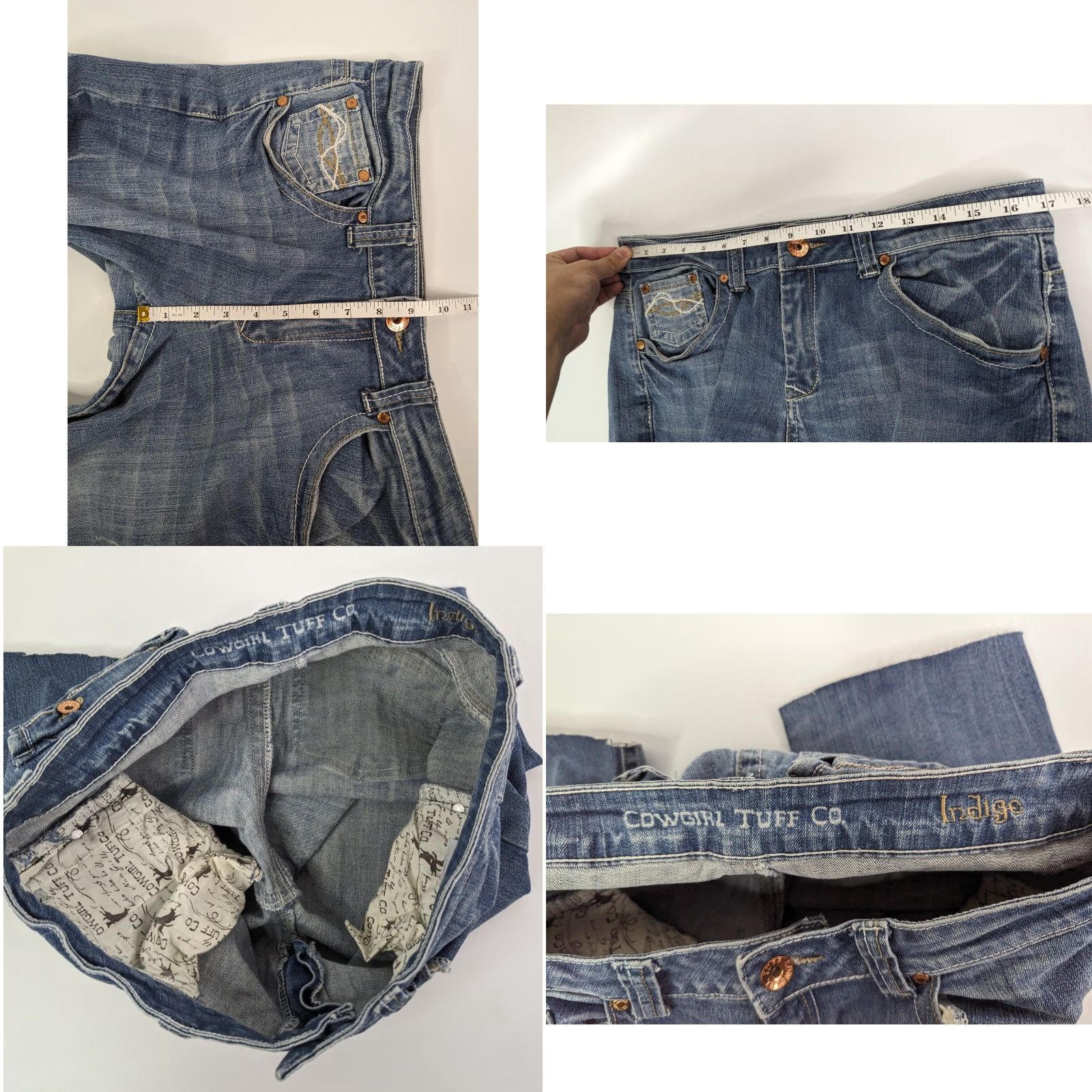 CO Cowgirl Tuff Co Indigo Capri Jeans 32 W Back Embroidered Flap Pocket Denim 5-Pocket Design Womens Jeans Capri Windfall? Size 24" / US 00 / IT 34 - 8 Thumbnail