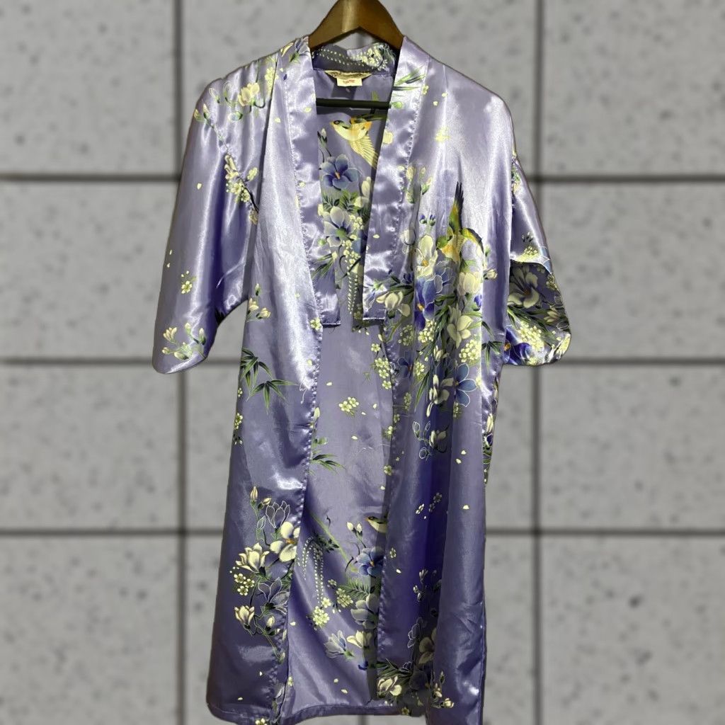 Vintage VINTAGE Women Kimono Coat Long Bathrobe Tops Floral Print Yukata Homewear sz 40 Blue Floral Dress Kimono Style Womens Clothing Size S / US 4 / IT 40 - 1 Thumbnail