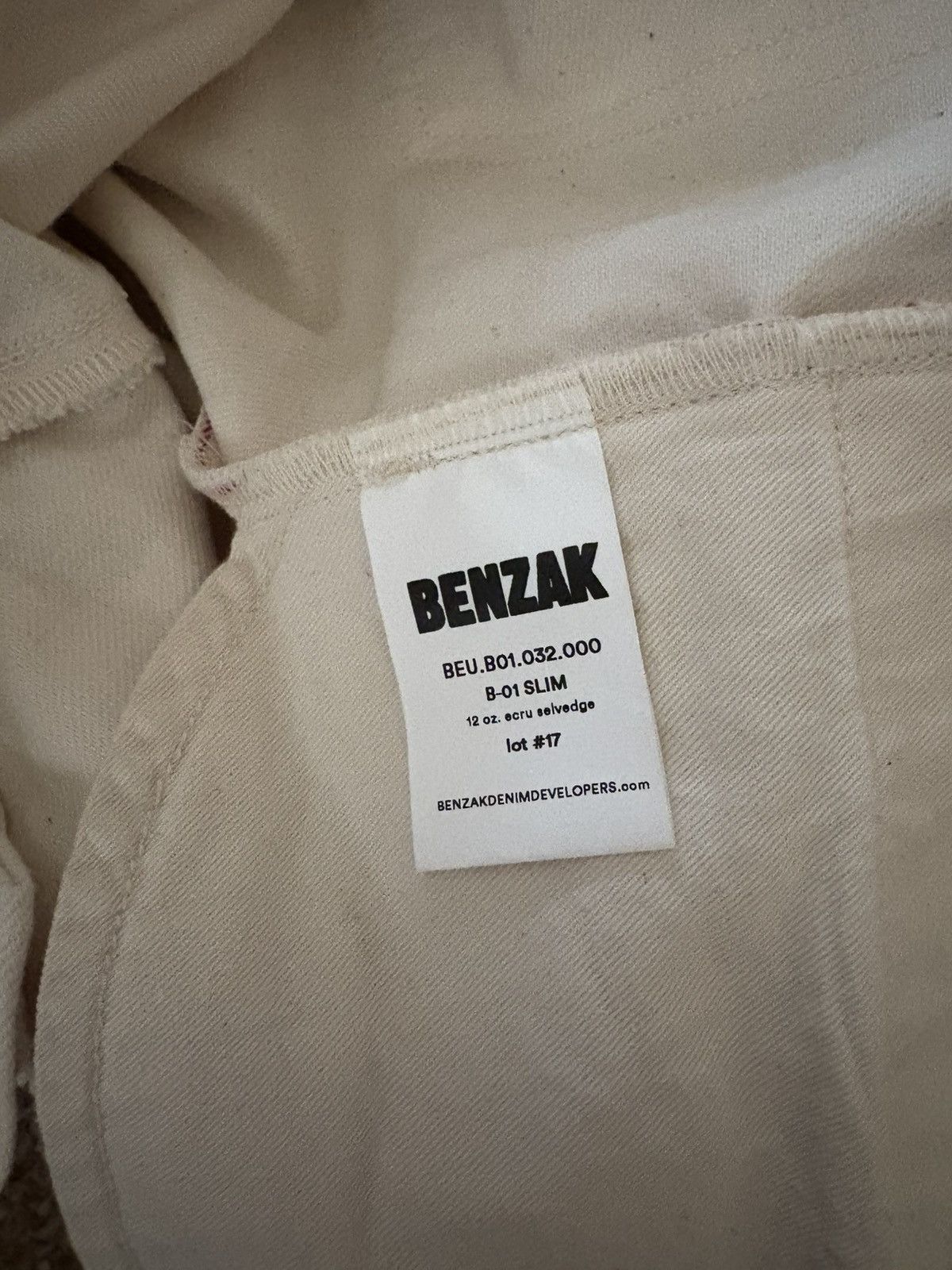 Benzak Denim Developers Benzak B-01 Slim 12oz Ecru Selvedge Denim Size US 31 - 9 Thumbnail