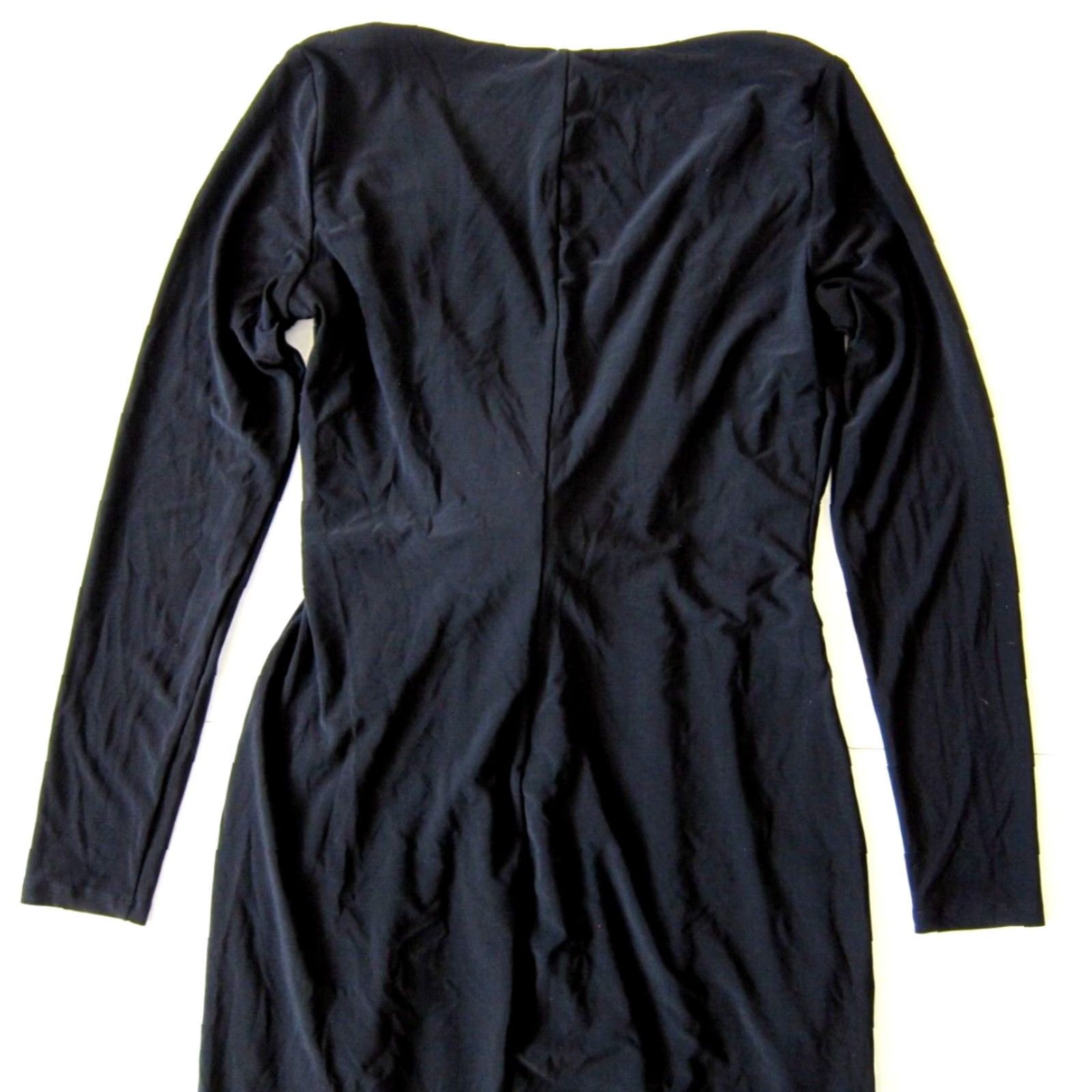 Ralph Lauren VINTAGE Ralph Lauren Black Diamond Stretch Long Sleeve Ruffle Ruched Wrap Dress 10 Women's Dress Black 90s Style Wrap Dress Womens Size L / US 10 / IT 46 - 5 Thumbnail