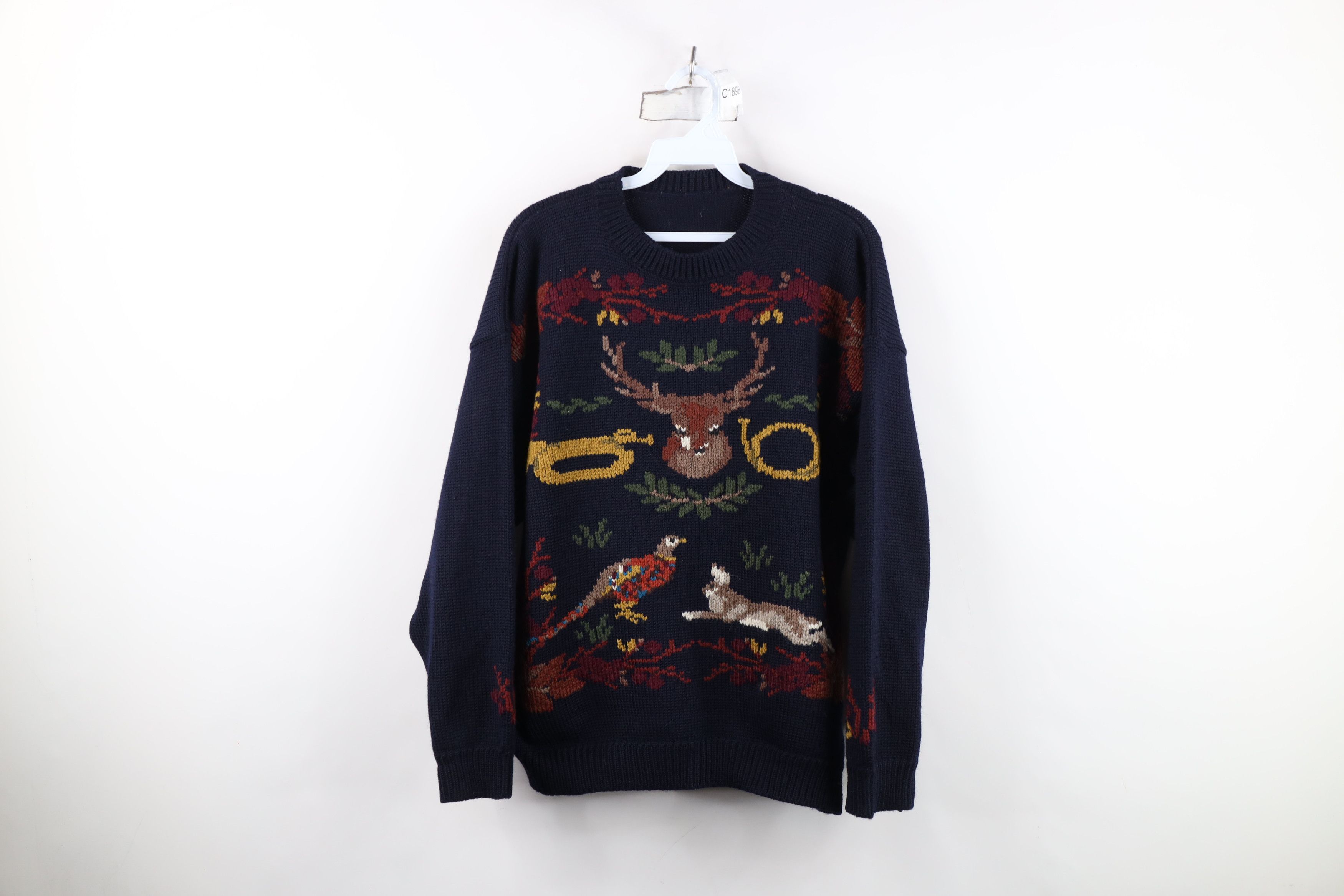 Vintage Vintage 70s Streetwear Needlepoint Animal Knit Sweater Size L / US 10 / IT 46 - 1 Thumbnail