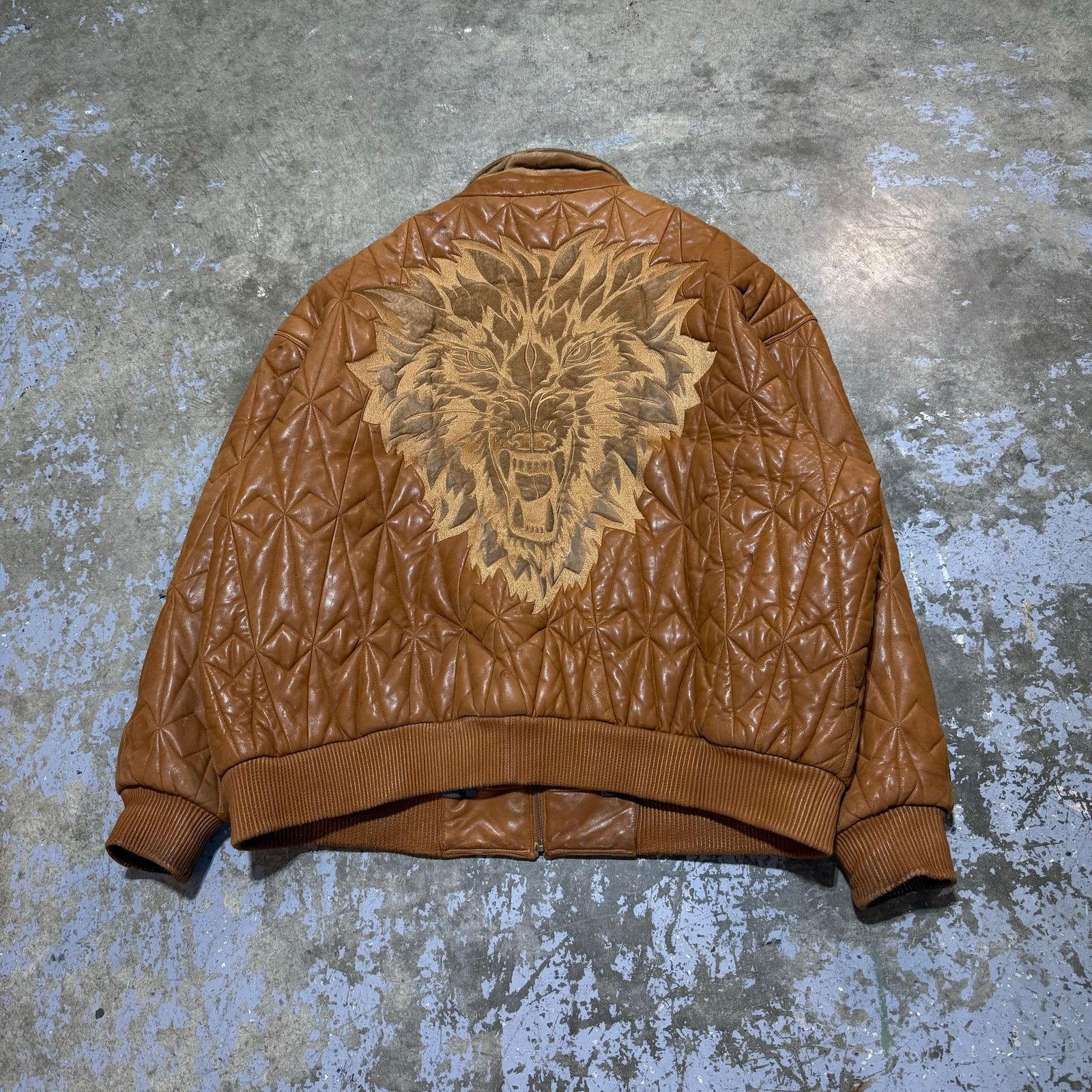 Marc Buchanan Pelle Pelle Wolf Embroidered Leather Jacket
