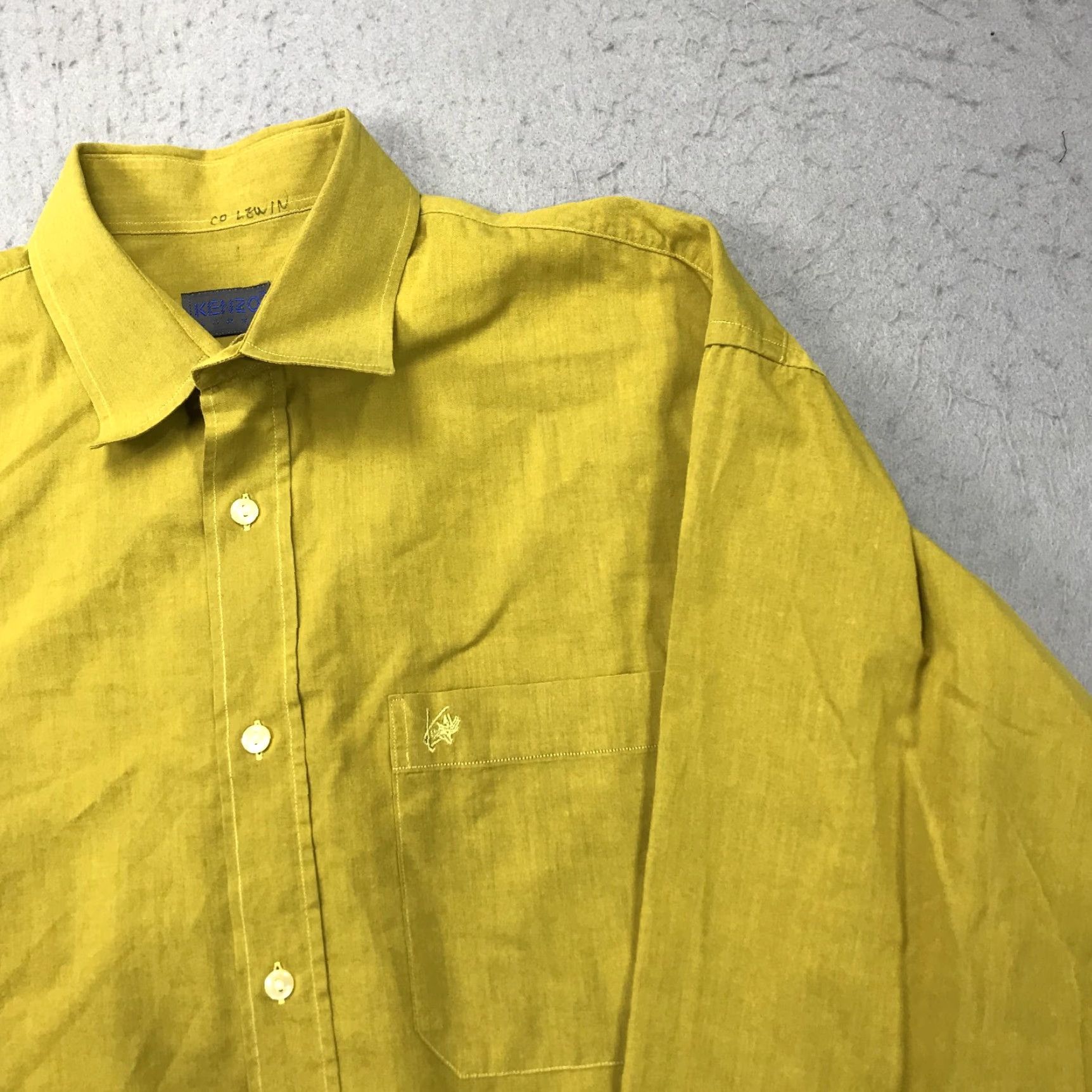 Kenzo KENZO Shirt Mens XL 3 Yellow Green Homme Paris Made France Casual Long Sleeve Button-Up Cotton Vintage Size US XL / EU 56 / 4 - 3 Thumbnail