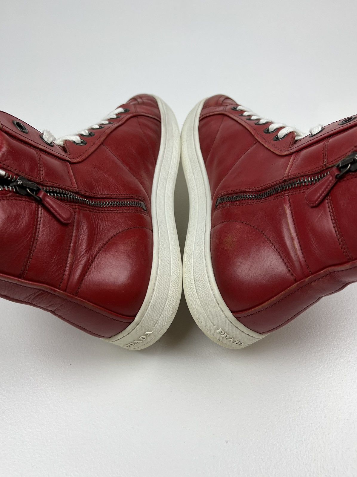 Prada PRADA Sneakers Hi Top Leather Shoes Side Zip Red Tab Logo Size US 10 / EU 43 - 11 Thumbnail