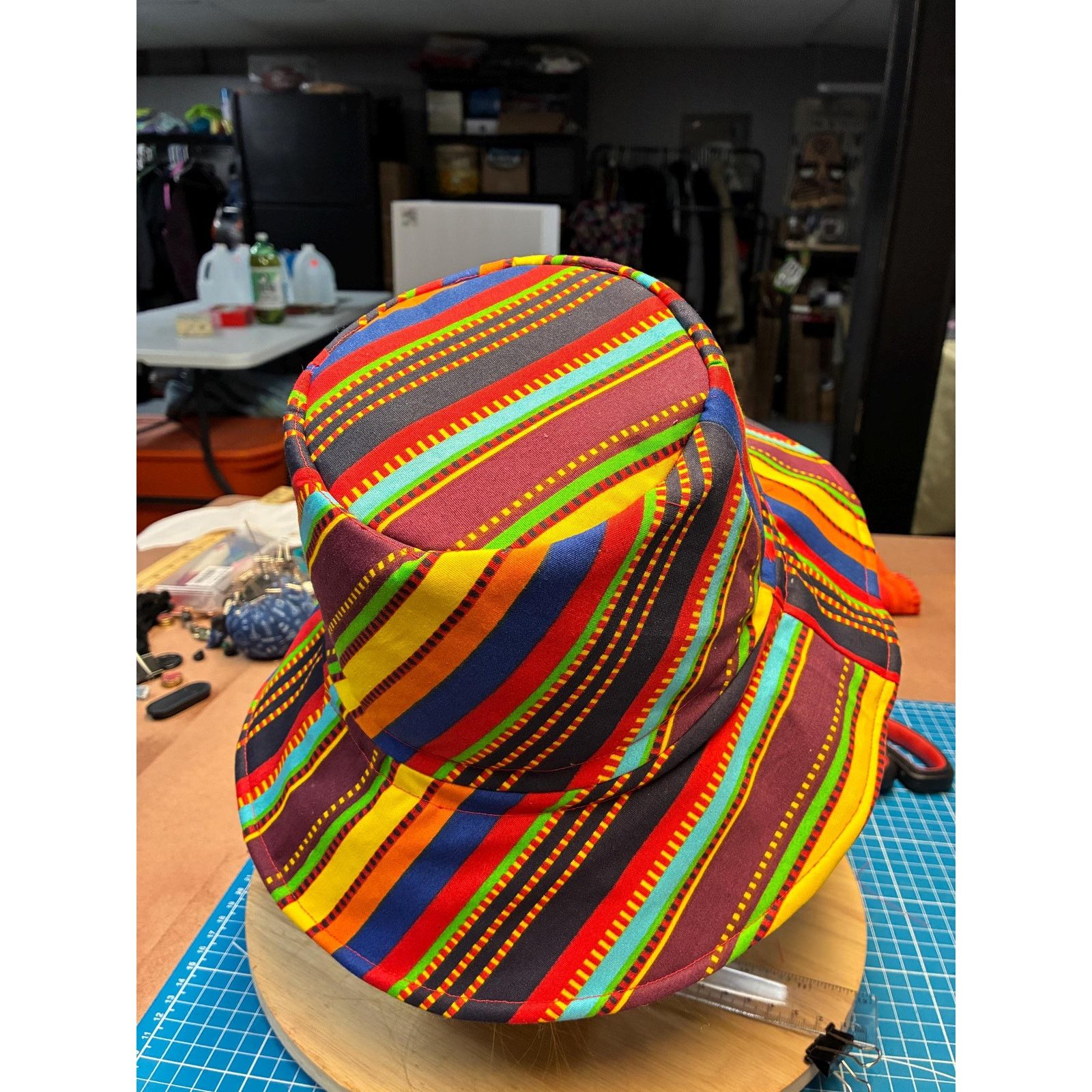 Other Upcycled Bucket Hat — Bold Multicolor Stripe, Lime Green Size ONE SIZE - 4 Thumbnail