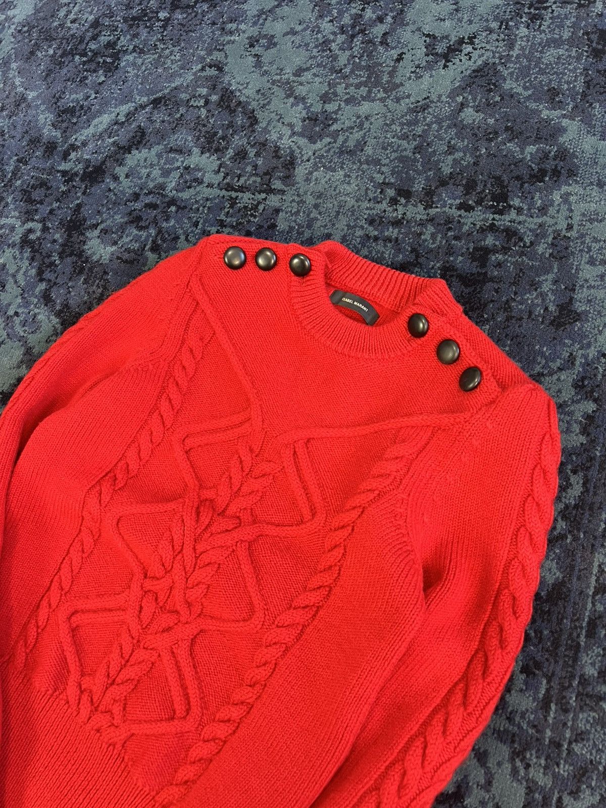 Isabel Marant ISABEL MARANT Dustin Buttoned Cabled-Wool Blend Sweater RED Size S / US 4 / IT 40 - 2 Thumbnail