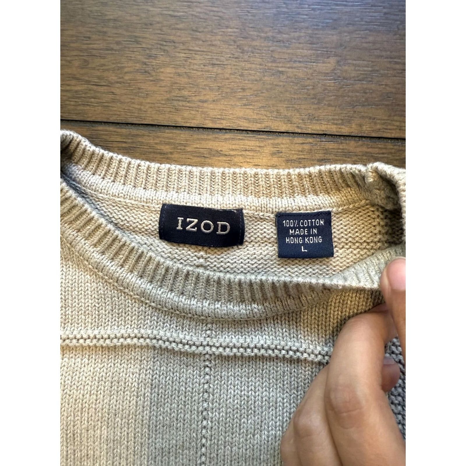 Izod IZOD Sweater Mens Large Beige Tan Windowpane Knit Crewneck Pullover Crest Logo Size US L / EU 52-54 / 3 - 3 Thumbnail