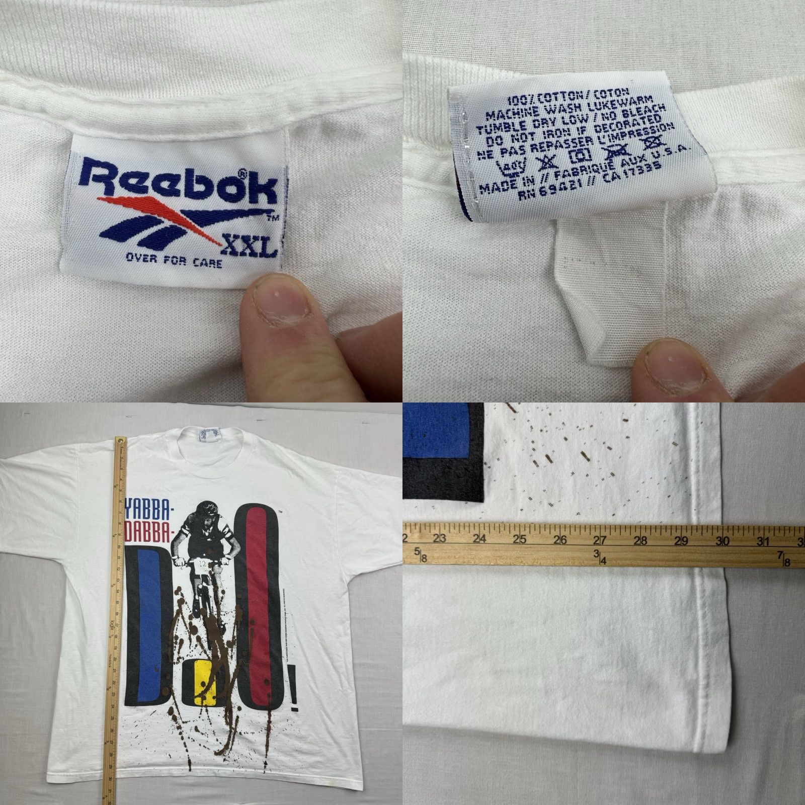 Reebok VINTAGE Reebok Yabba Dabba Do Cycling T-Shirt Men 2XL White 90s Retro Sports Fun Size US XXL / EU 58 / 5 - 8 Thumbnail