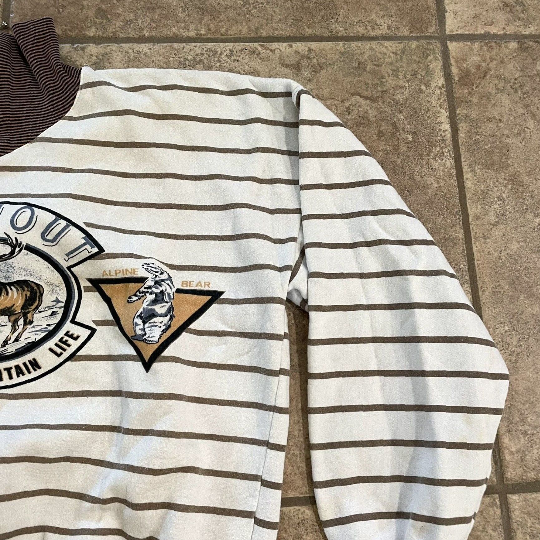 Alife VINTAGE Blowout L.A. Protect Mountain Life Sweater Pullover Men's L Beige Striped 1980s Size US L / EU 52-54 / 3 - 2 Thumbnail