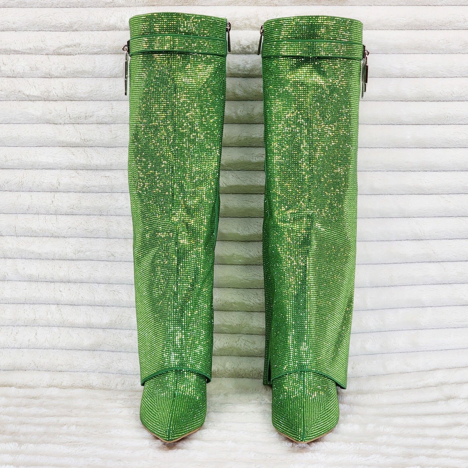 Other Super Sparkle Sharky Skirted Fold Over Wedge Heel Knee Boots Size US 7 / IT 37 - 8 Thumbnail