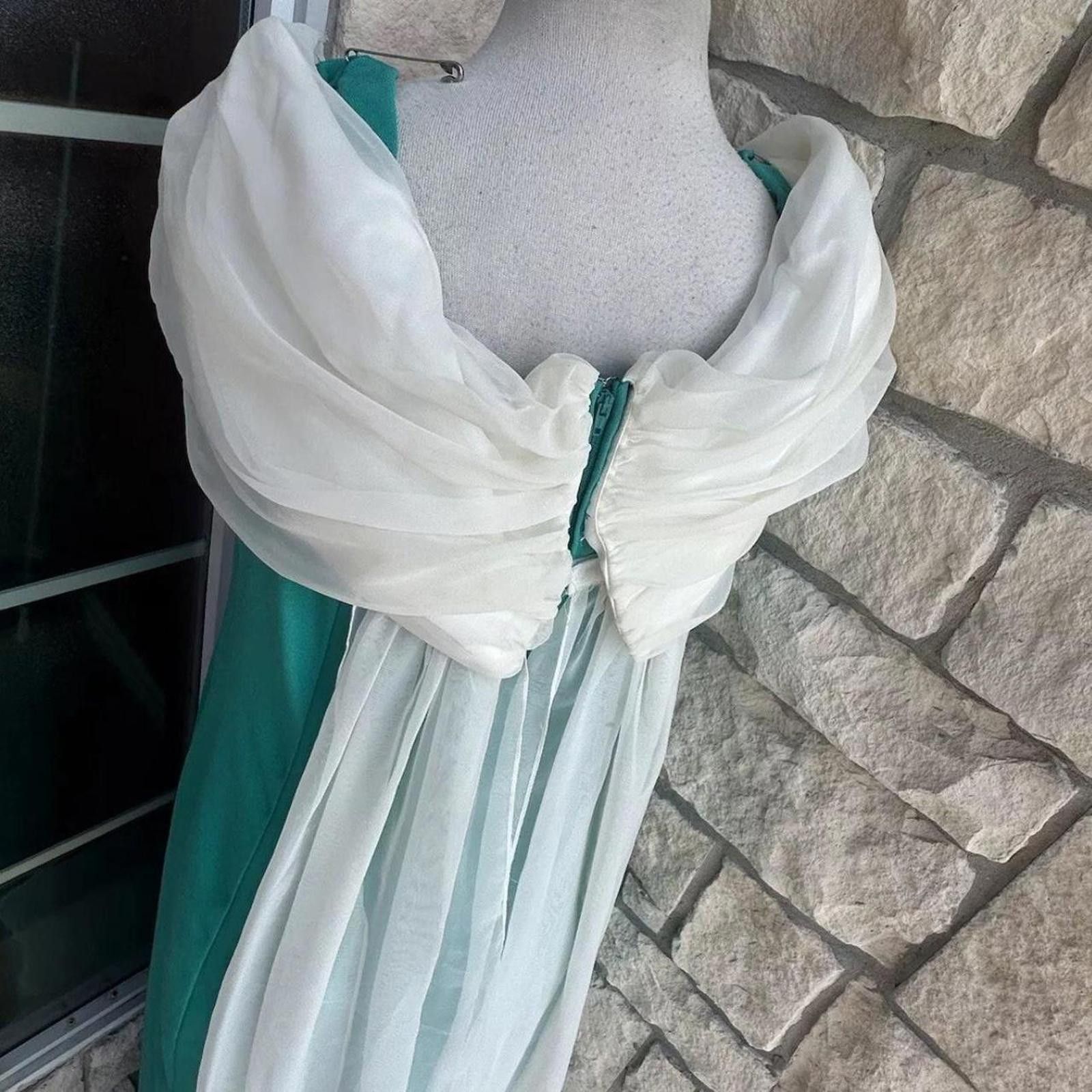 vintage 80s 90s Dress White Draped Collar Train large?.