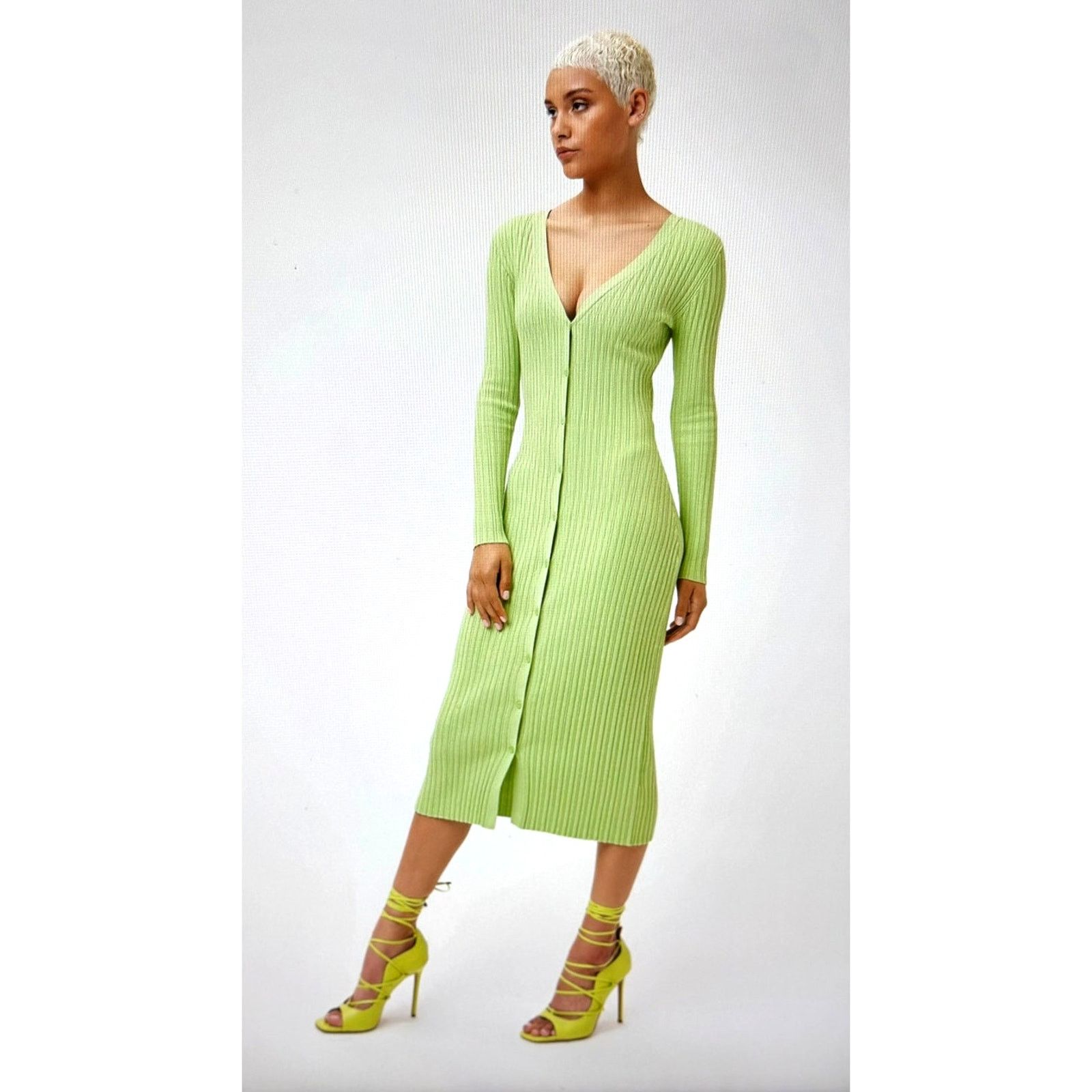 Other LITA By Ciara Rib Cardigan Button Front Midi Dress - Lime -S Size S / US 4 / IT 40 - 2 Thumbnail