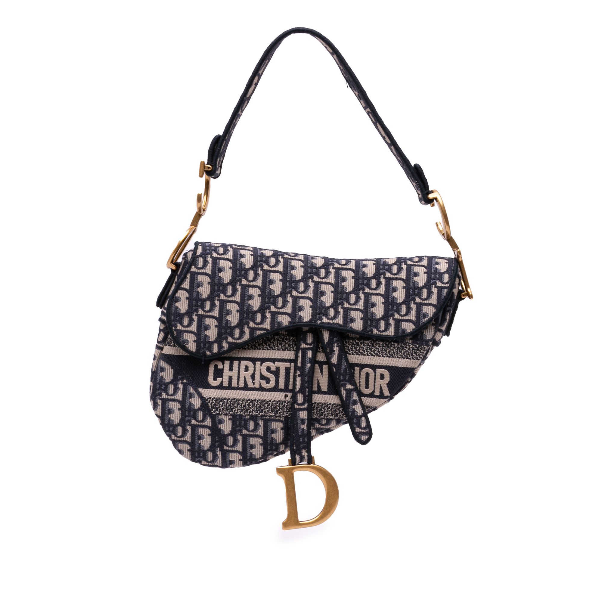 Dior Oblique Embroidered Canvas Saddle Bag in Blue, Women's